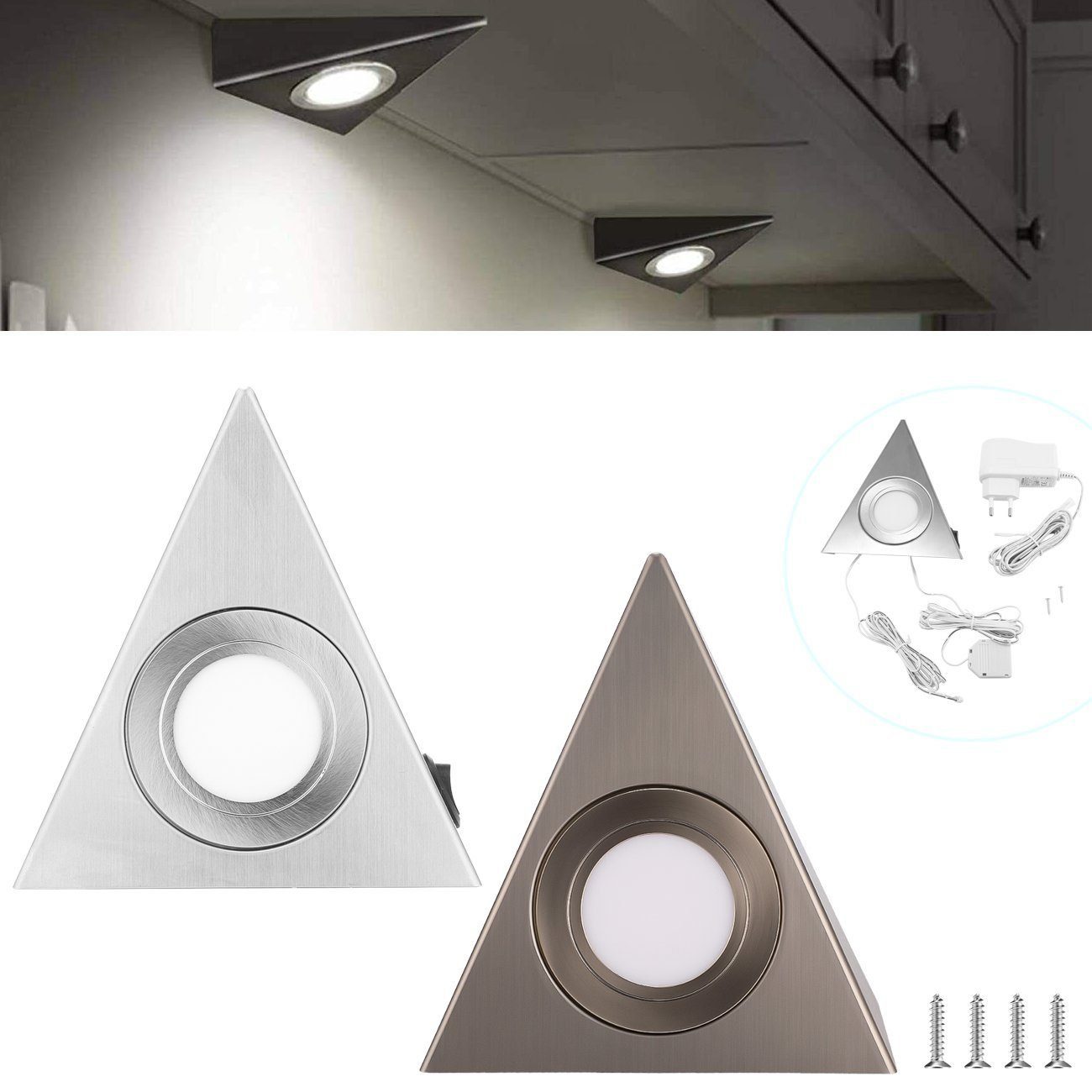 LETGOSPT LED Unterbauleuchte LED Unterbauleuchte, Küchenleuchte ink 3 x 2 Watt 6000-6500K LED Modul, LED fest integriert, Tageslichtweiß, Einbauleuchten, Einbaustrahler, Küchen-Unterbau-Leuchten