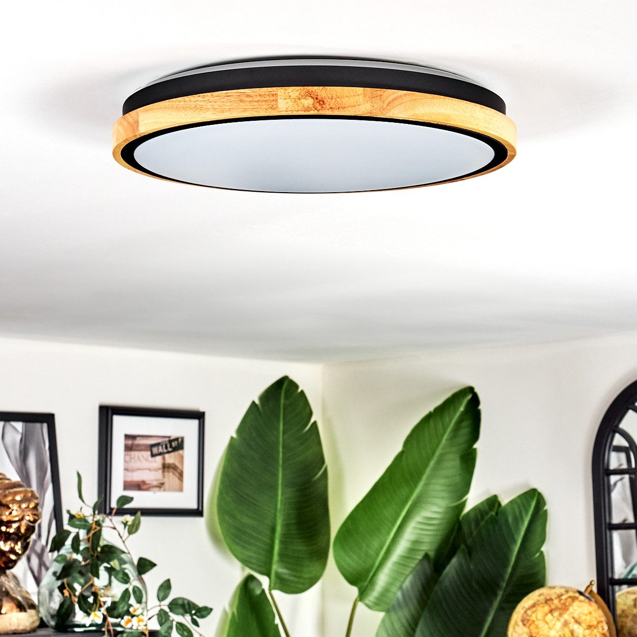 hofstein Deckenleuchte Deckenlampe aus Metall/Holz/Kunststoff in Schwarz/Natur/Weiß, ohne Leuchtmittel, Leuchte im moderne Design (40 cm), CCT einstellbar, Fern – Bild 5 von 5