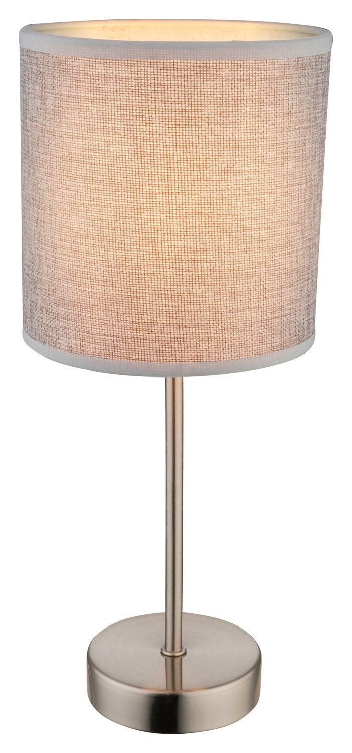 Globo Tischleuchte BABIRYE, 1-flammig, Grau, Nickel, H 35 cm, ohne Leuchtmittel, Lampenschirm aus Stoff | Tischlampen