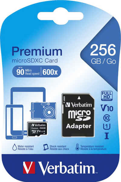 Verbatim »microSDXC 256GB« Speicherkarte (256 GB, Class 10, 90 MB/s Lesegeschwindigkeit)