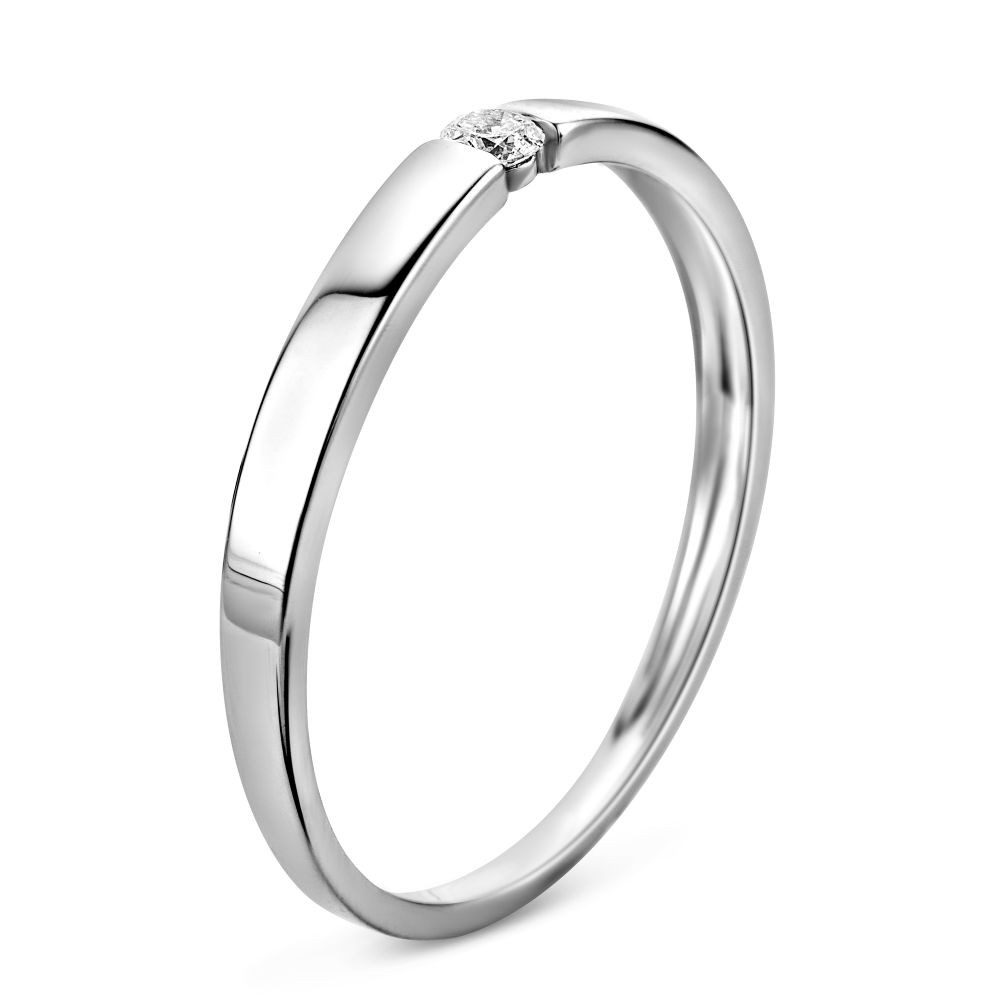 Miore Diamantring MIN923R - aus 9 Karat 375 Weißgold mit 0,05 Karat Solitär Diamant, Ringabmessungen Breite 2mm Höhe 1,5mm