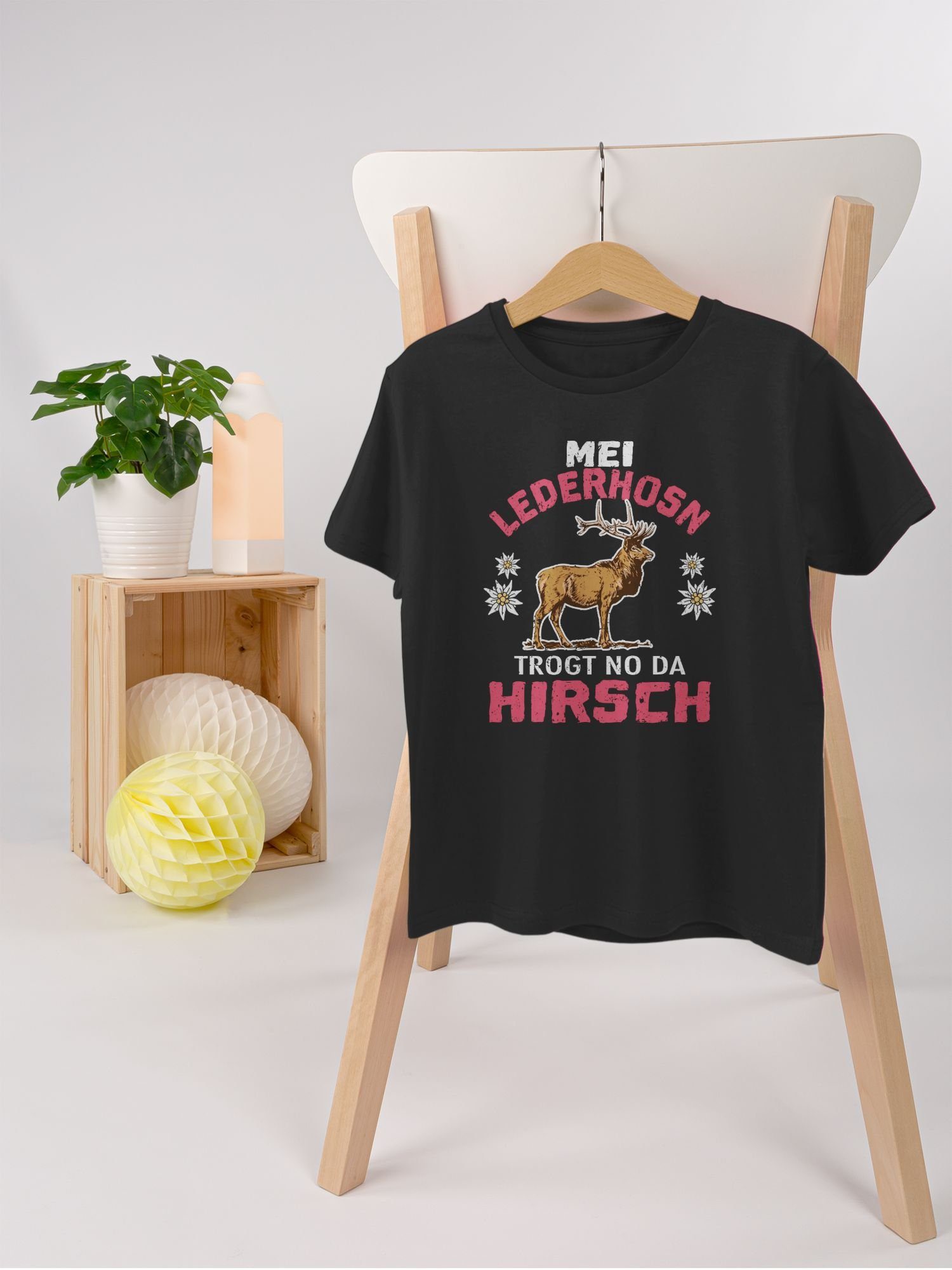 weiß/rot für Kinder Lederhosn Mei trogt Hirsch Oktoberfest T-Shirt da Outfit no 1 Mode - Shirtracer Schwarz