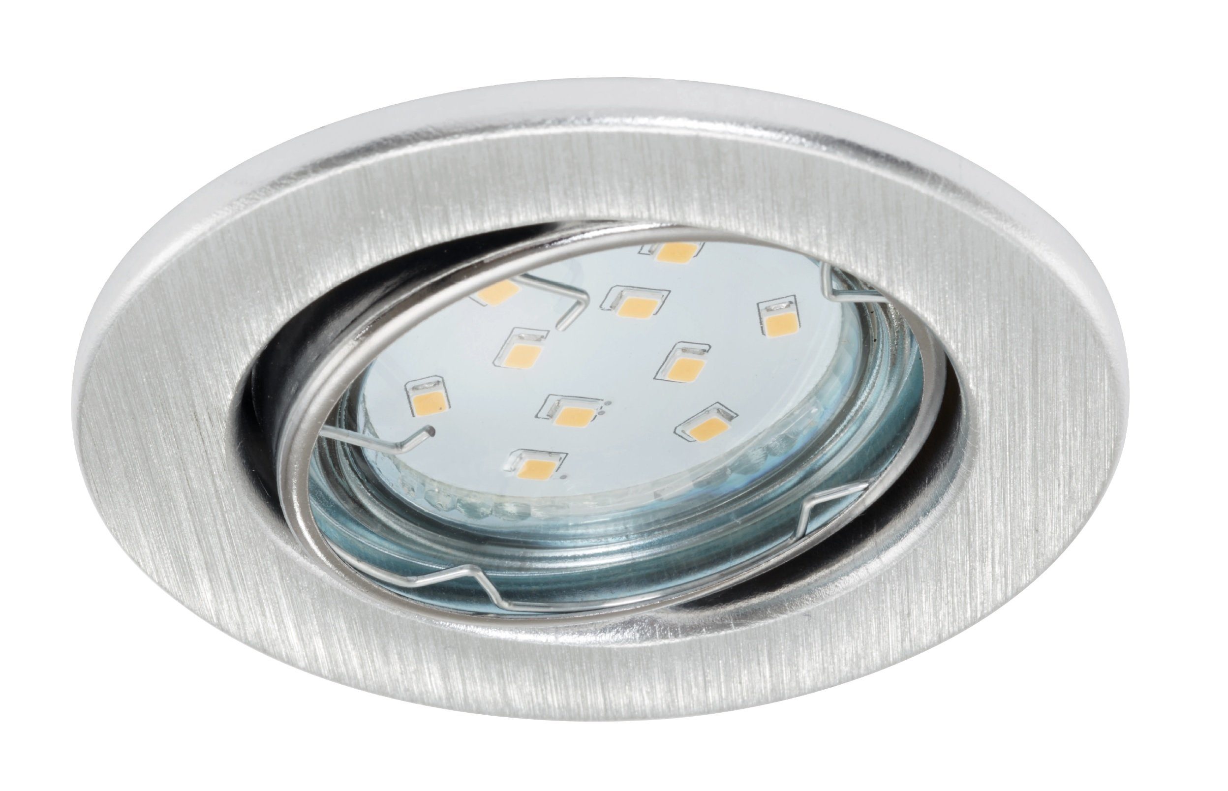 TRANGO LED Einbauleuchte, Dimmfunktion, 6er Set 6729-069MOSD LED Einbaustrahler in Aluminium gebürstet Rund incl. 6x 5 Watt 3 Stufen dimmbar Ultra Flach LED Modul 3000K warmweiß, Warmweiß, Deckenspot, Einbauspot, Deckenleuchte