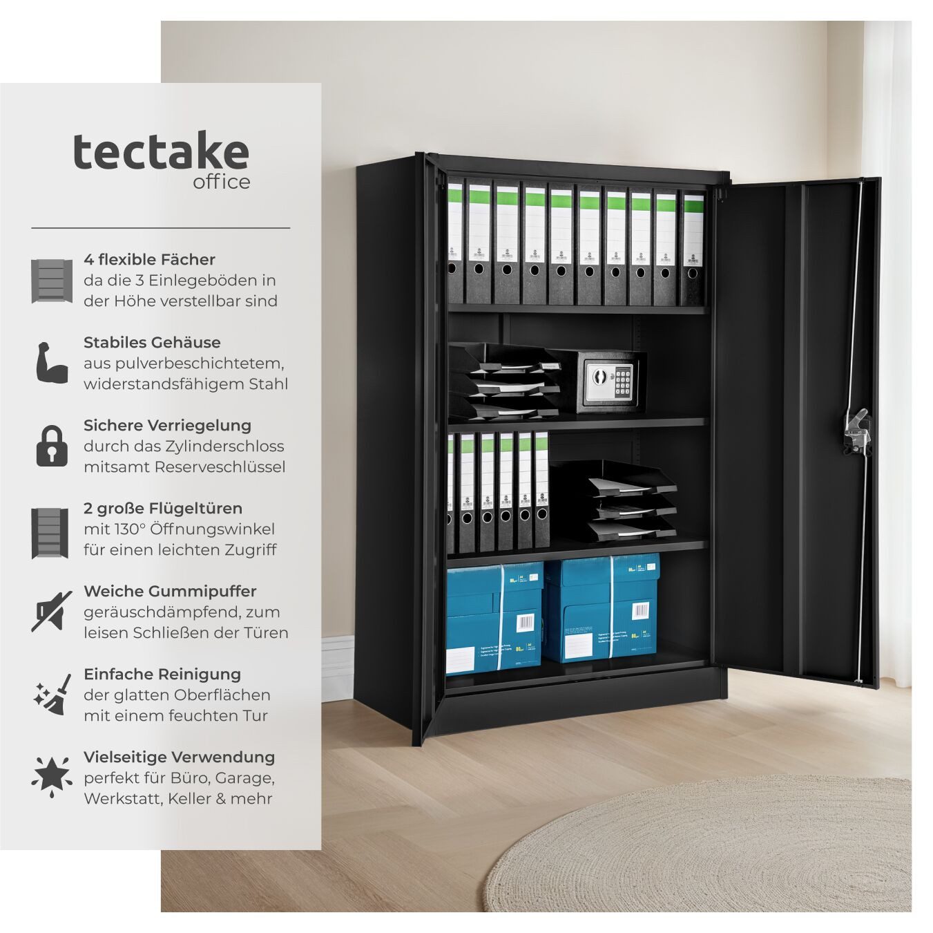 tectake Aktenschrank Büroschrank mit 4 Böden 140x90x40cm (Komplettset, 1-St günstig online kaufen