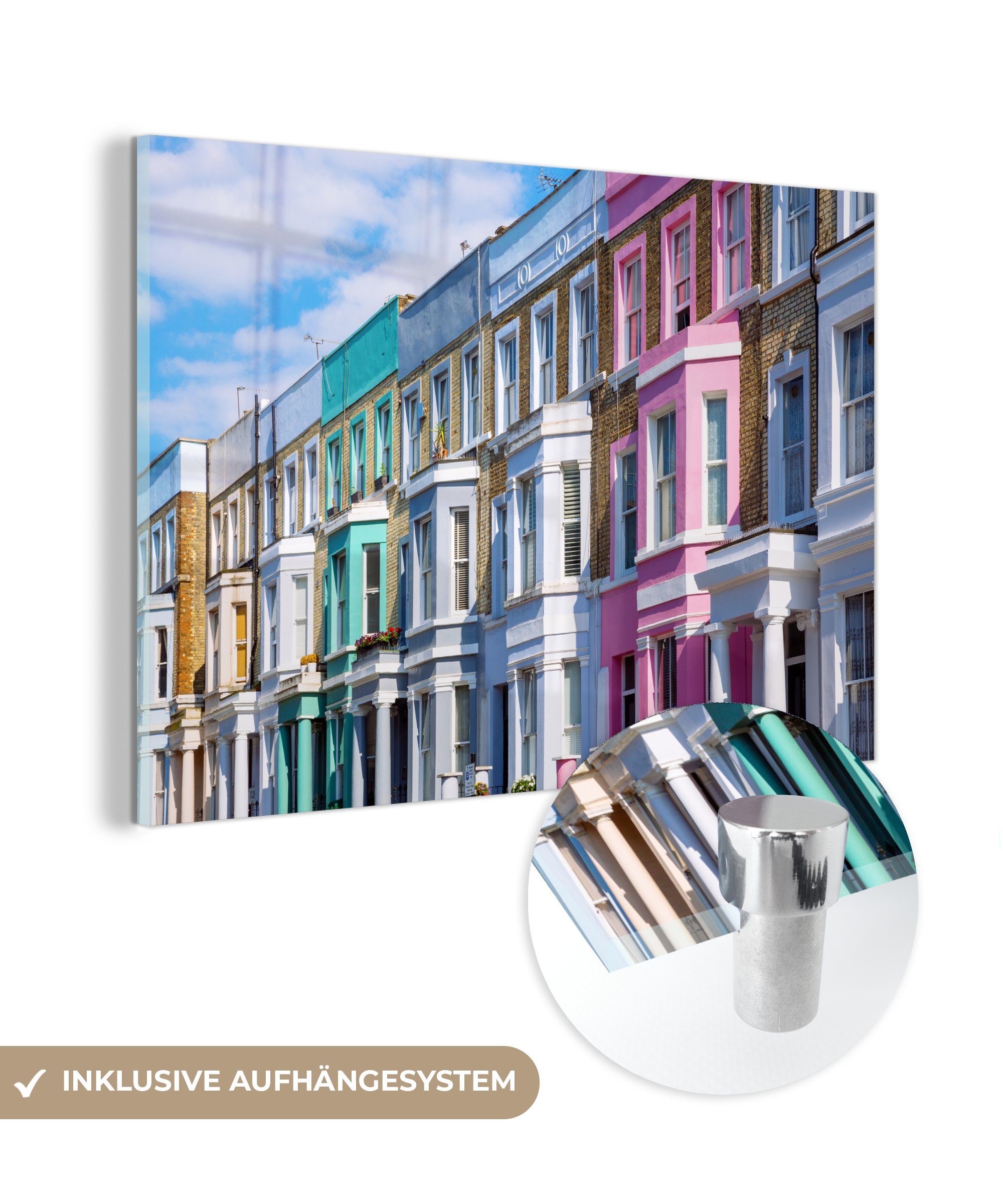 MuchoWow Acrylglasbild Farbenfrohe Häuser in Notting Hill London, (1 St), Acrylglasbilder Wohnzimmer & Schlafzimmer