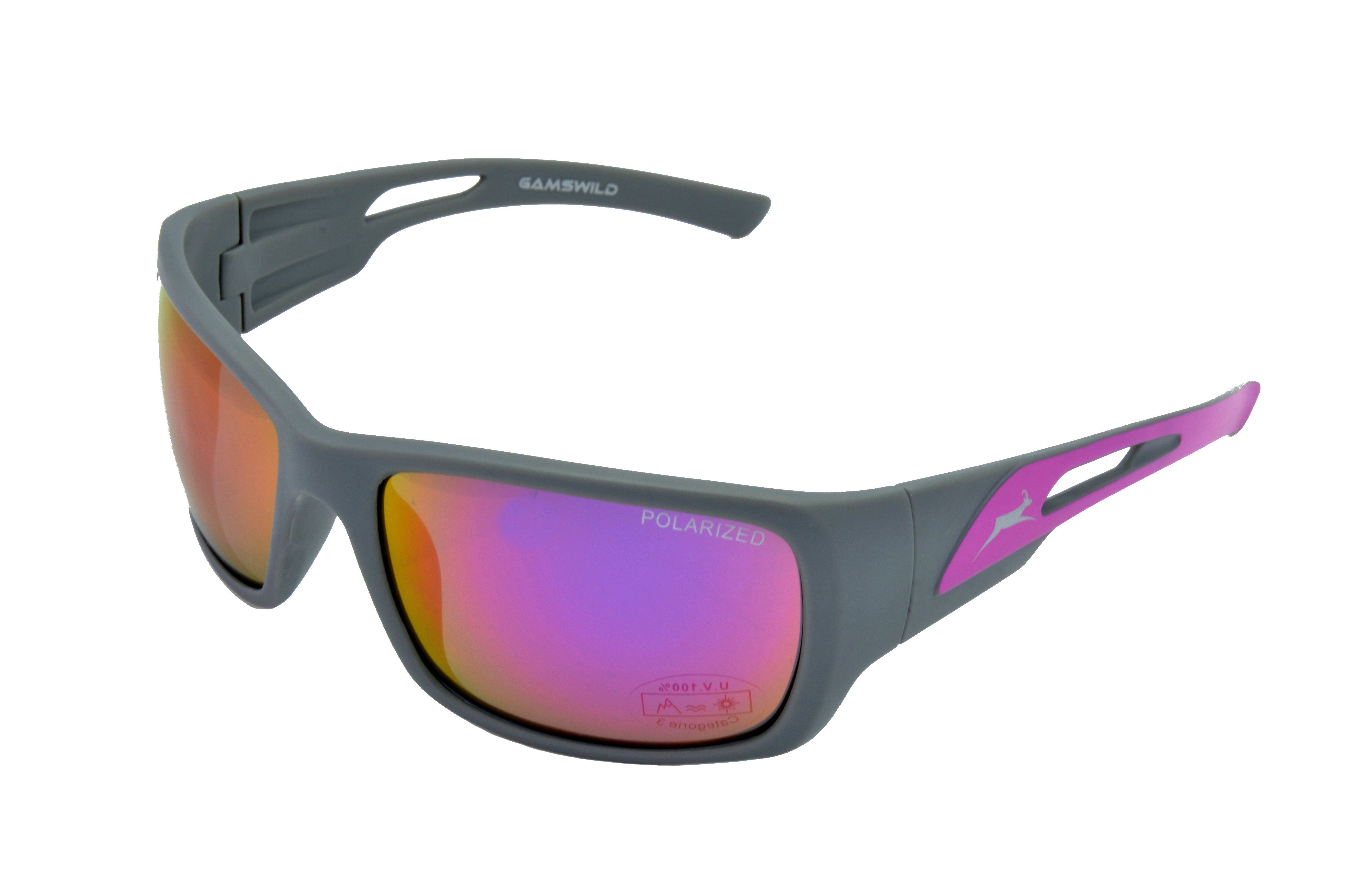 Gamswild Skibrille WS8132 Sonnenbrille Fahrradbrille Damen Herren Unisex, verbreiterter Bügel grau-pink