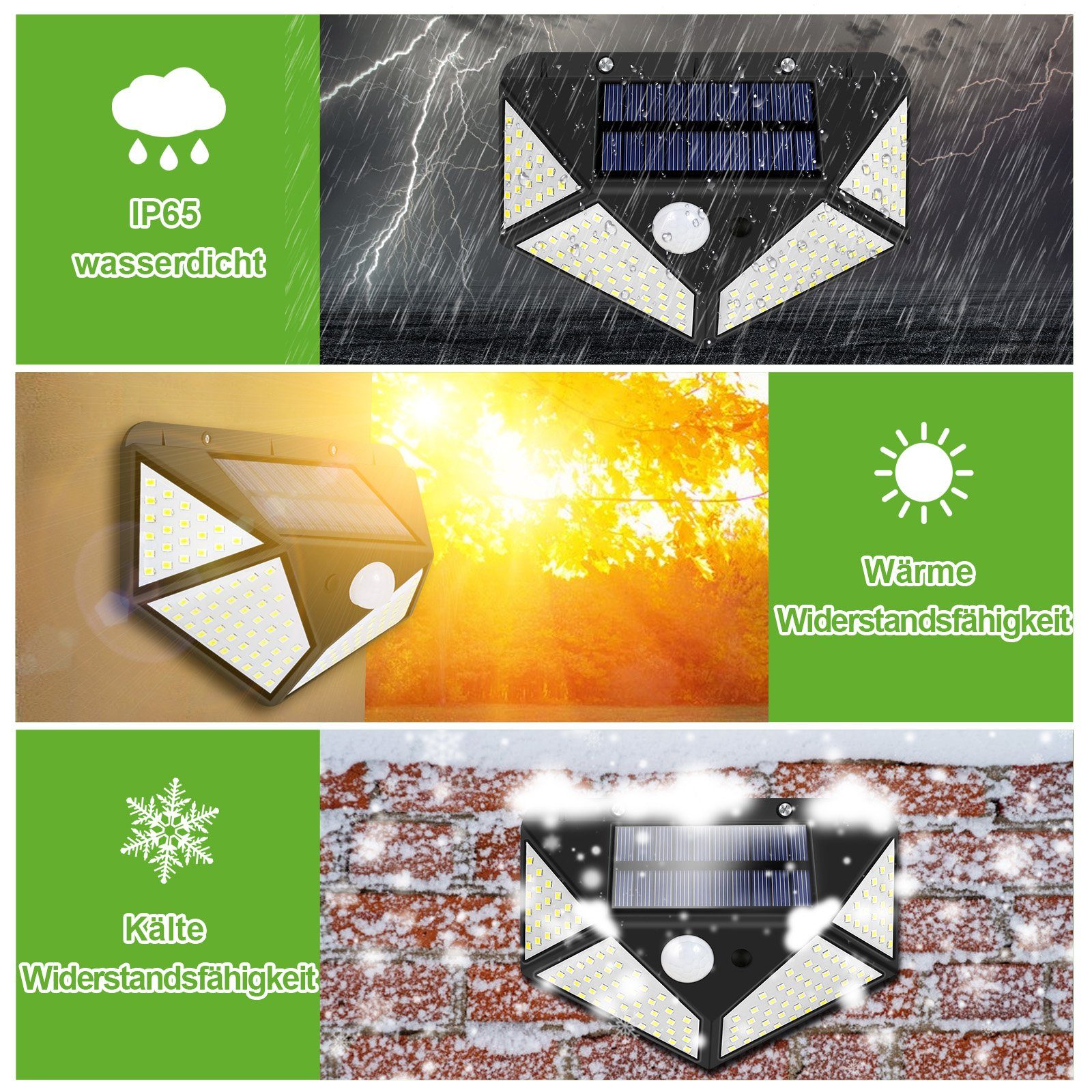 Rosnek LED Außen-Wandleuchte Solar, 128 LEDs, Bewegungssensor, wasserdicht, für Garten Terrasse, LEDs, Hof Garage Deko