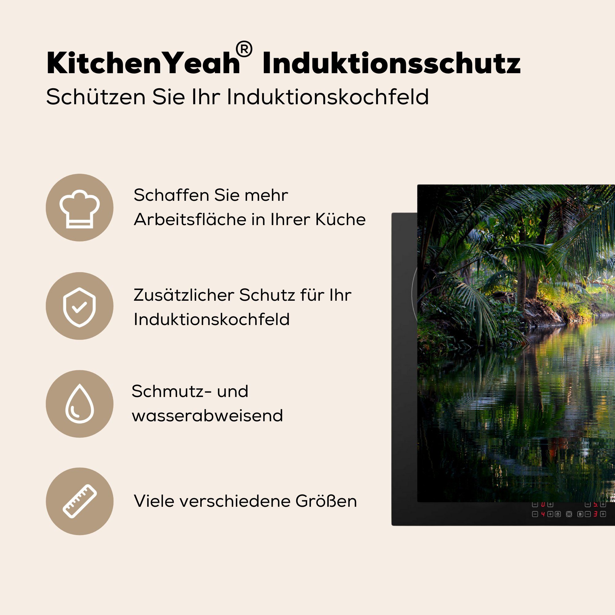 Induktionskochfeld der MuchoWow die 81x52 Schutz entlang für cm, auf Palmen Herdblende-/Abdeckplatte Vinyl, Island, auf Indien, (1 Uferpromenade Munroe Ceranfeldabdeckung küche, tlg), Blick