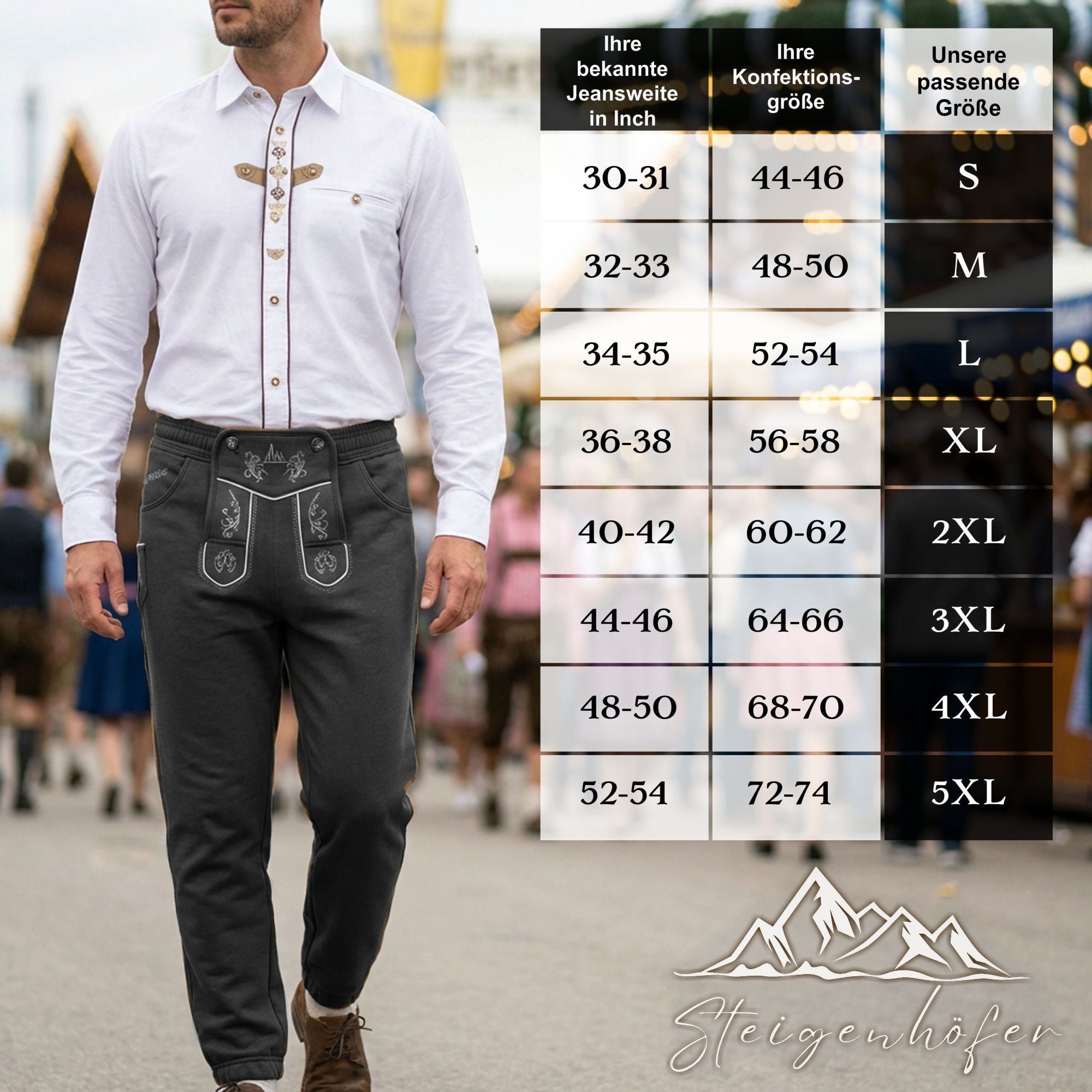 Steigenhöfer Manufaktur Trachtenhose Lange Jogginghose mit Kordelzug im Lederhosen Look - Marius Jogging Lederhose Herren Tracht - Für dein Oktoberfest Herren O – Bild 5 von 5