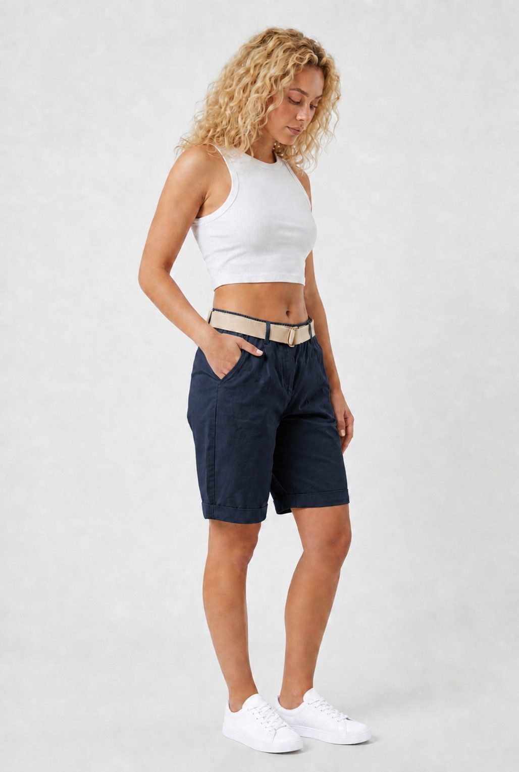 Kendindza Collection Chinoshorts Stretch Kurze Bermuda Shorts Damen Knielang Kurze Hose Damen Sommer Gummibund, Weiches Material, Loose Fit, weiter geschnitten – Bild 4 von 5