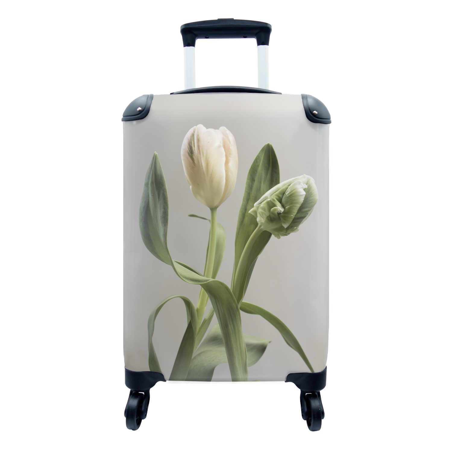 MuchoWow Handgepäckkoffer Tulpen - Blumen - Weiß, 4 Rollen, Reisetasche mit rollen, Handgepäck für Ferien, Trolley, Reisekoffer