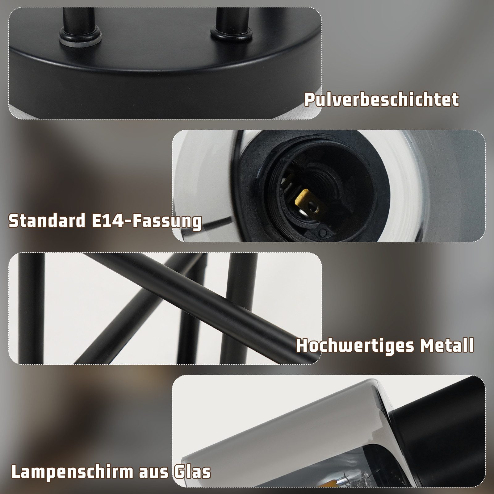 Nettlife Deckenstrahler Vintage Schwarz Glas E14 Retro Deckenleuchte Schwenkbar 350°, LED wechselbar, Flur Wandstrahler für Küche Wohnzimmer
