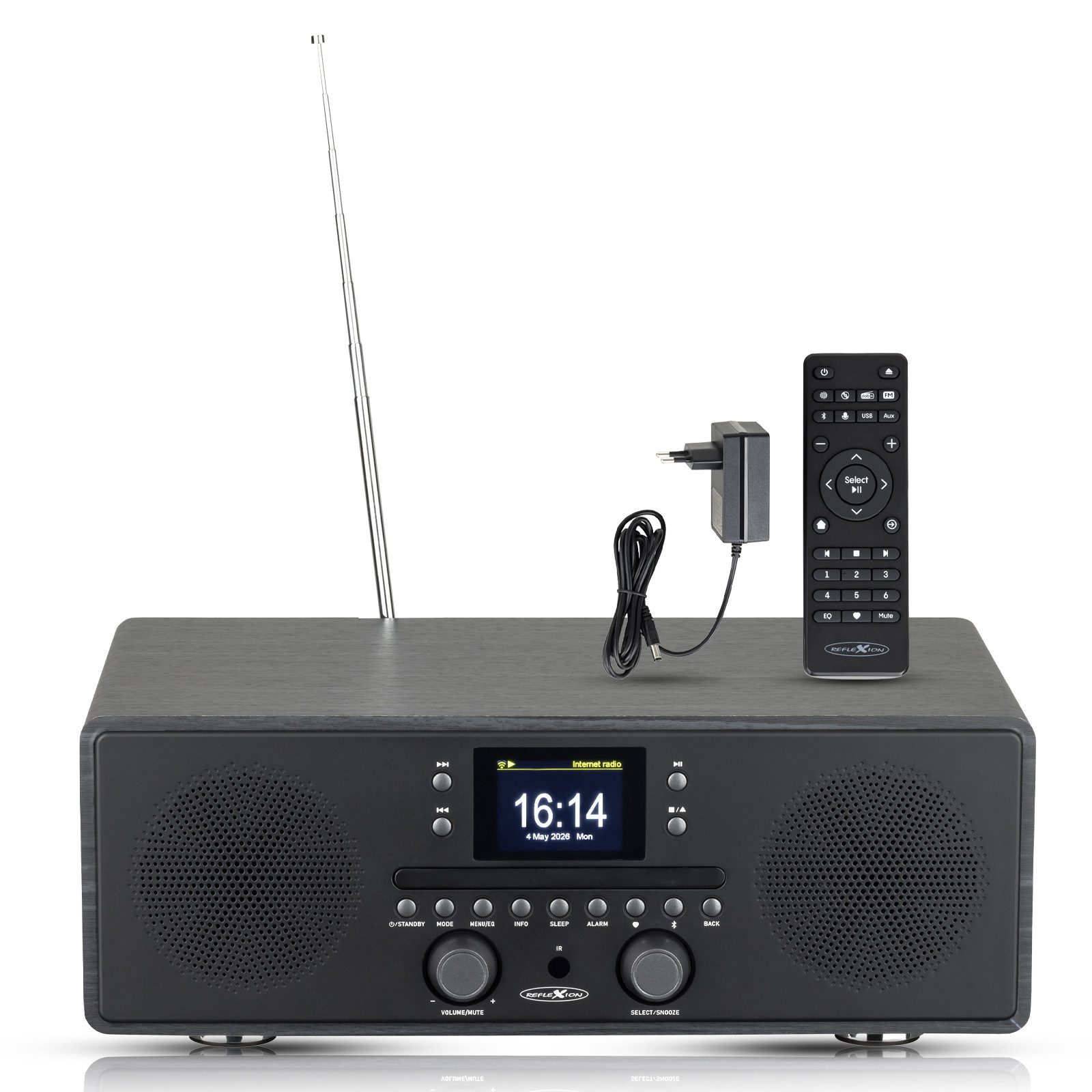 Reflexion HRA23INT Stereo DAB+ Radio mit CD-Player, Bluetooth, UKW, USB und AUX Internet-Radio (Digitalradio (DAB), Internetradio, 160 W, 2,4" TFT-Farbdisplay, Uhr-Anzeige mit Dual-Alarm und Sleep-Timer)