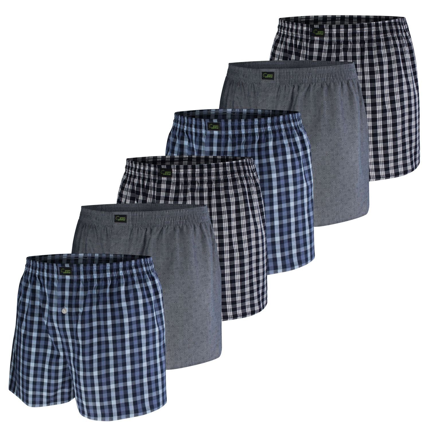 green panther Webboxer (6er Set, 6-St., 6er Set) hautfreundlich und strapazierfähig, kariert im 6er Pack 411 navy-grey