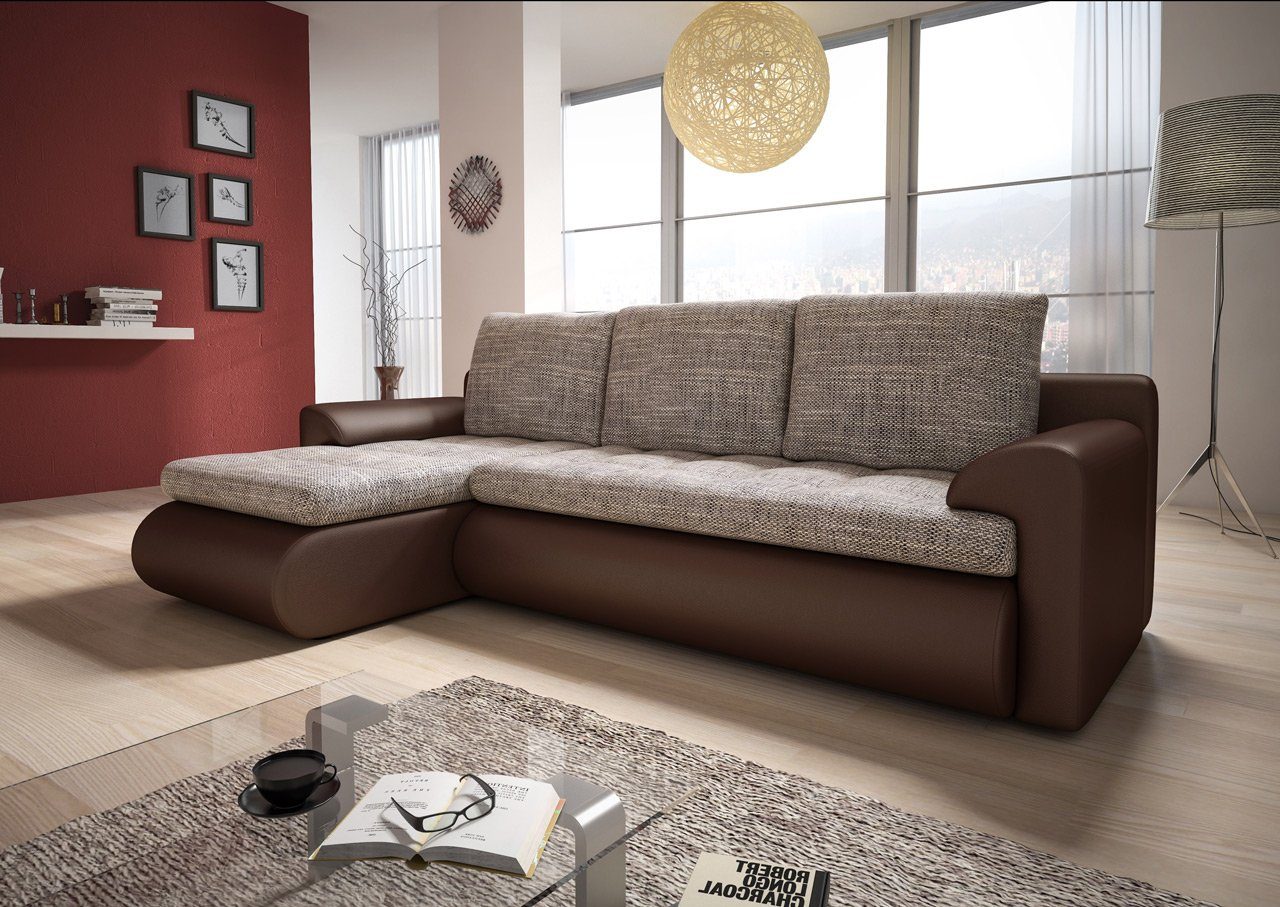 Sofnet Ecksofa Santi, mit Schlaffunktion und Bettkasten, L-Form Couch, Schlafsofa mit Wellenfeder, Bettsofa