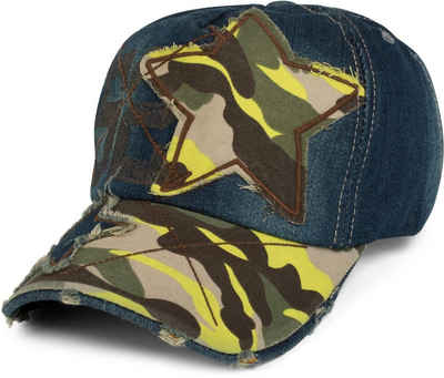 styleBREAKER Baseball Cap (1-St) Jeans Cap mit Camouflage und Stern Muster