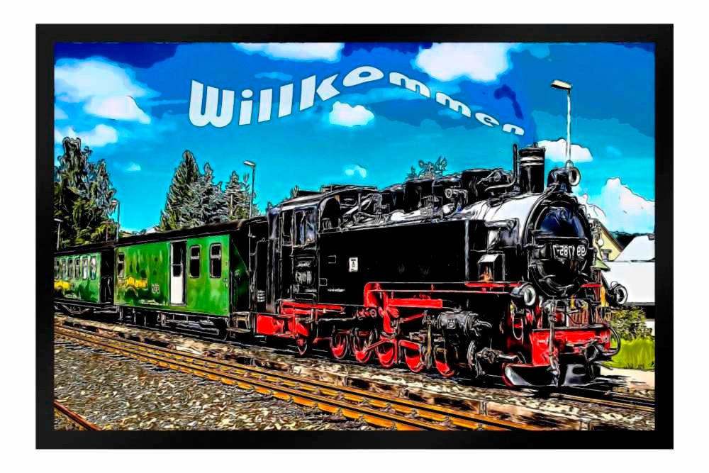 Ladreas Fußmatte Schmutzfangmatte Eisenbahn Dampflok Willkommen F579, 60x40 günstig online kaufen