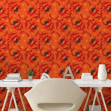 Abakuhaus Vinyltapete selbstklebendes Wohnzimmer Küchenakzent, Orange Mohnblumen-Blumen Romantik