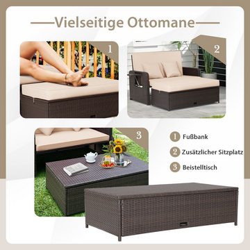 COSTWAY Loungebett, Rattan, 2-Personen, 3 in 1, mit verstellbarer Rückenlehne