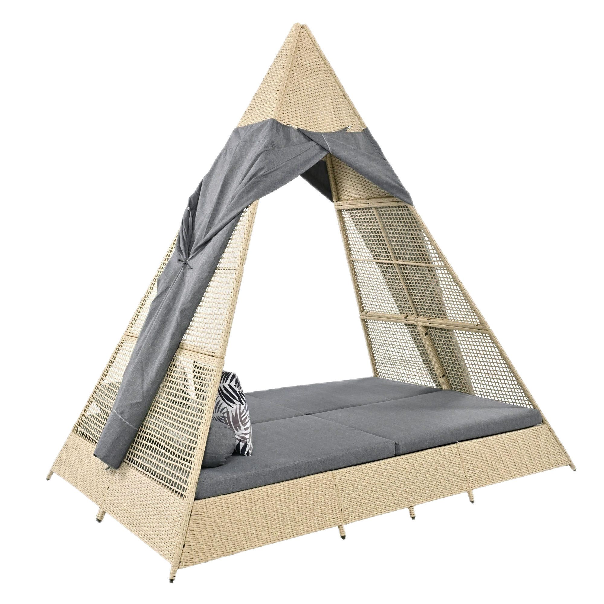TavilaEcon Gartenliege mit Rattanzelt und Stahlrahmen günstig online kaufen