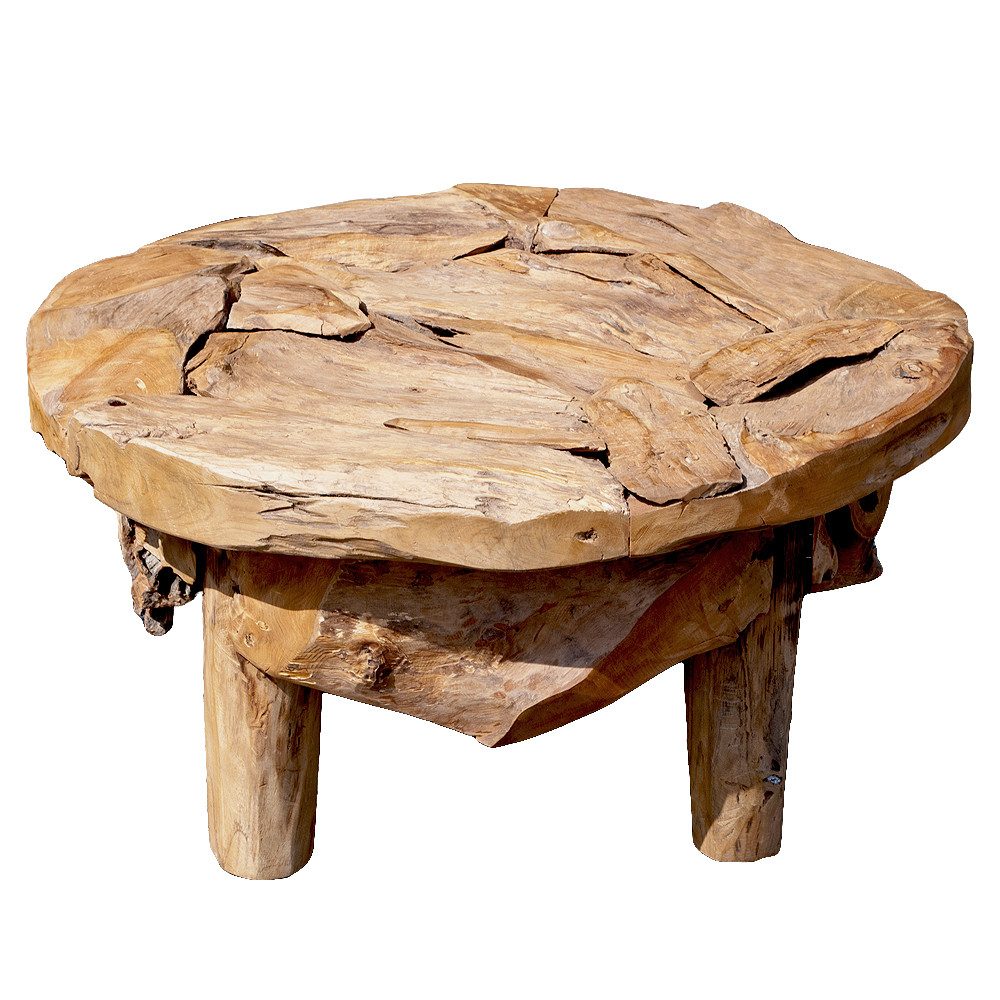 LebensWohnArt Couchtisch Teakwurzel Couchtisch BOSCO 80cm Natural Massivholz Glasplatte