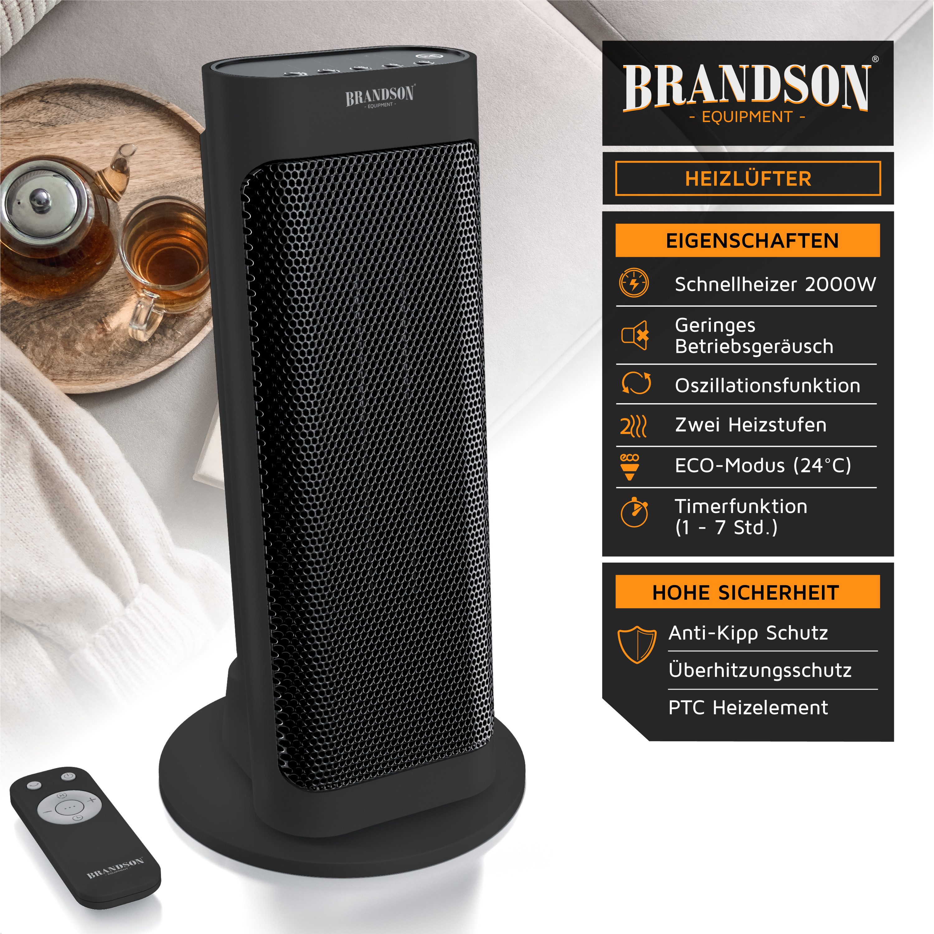 Brandson Keramikheizlüfter, 2000 W, Timer, Fernbedienung, günstig online kaufen