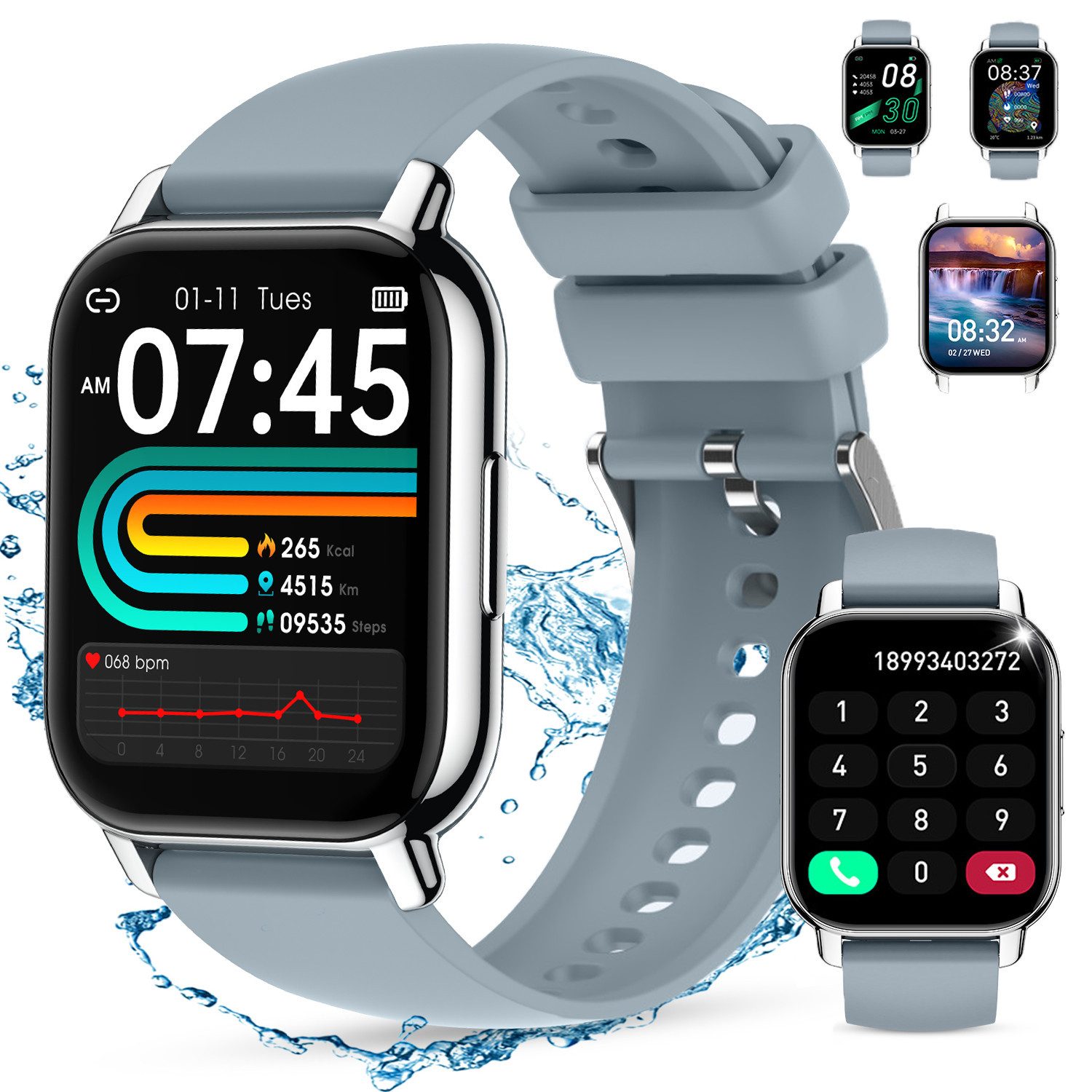 Smartwatch Fitness Tracker Uhr mit Anruffunktion, Blutsauerstoff Smartwatch
