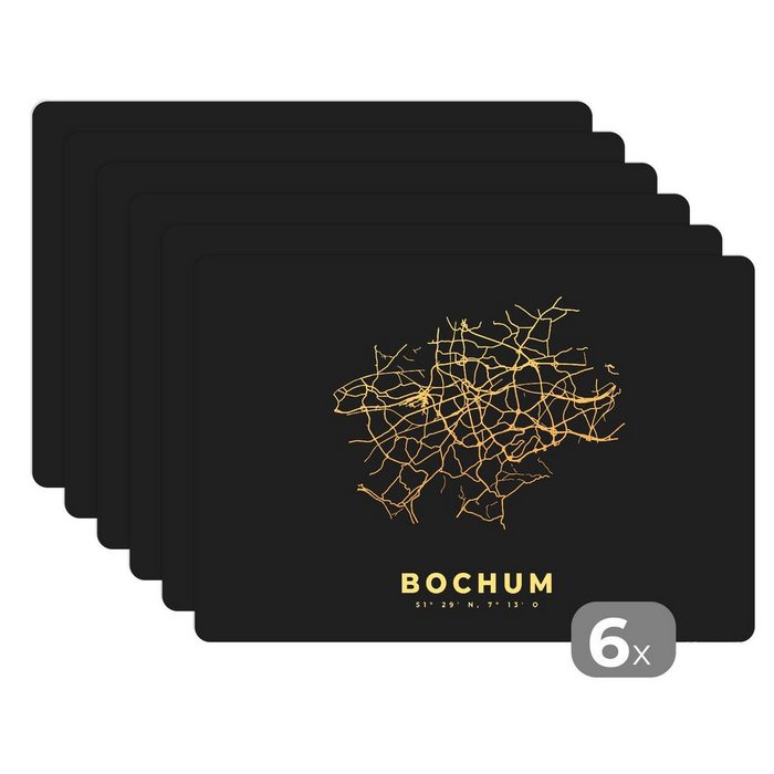 Platzset Gold - Karte - Bochum - Stadtplan MuchoWow (6-St) Platzset Platzdecken Platzmatte Tischmatten Schmutzabweisend