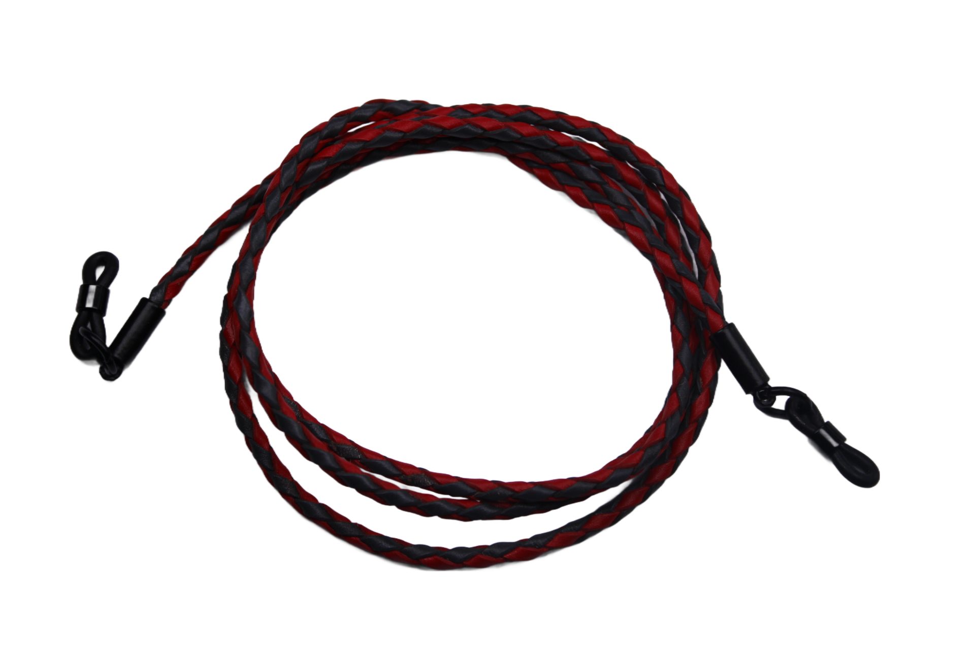 Brillenetui Brillenband echt Leder geflochten (Rot & Grau)