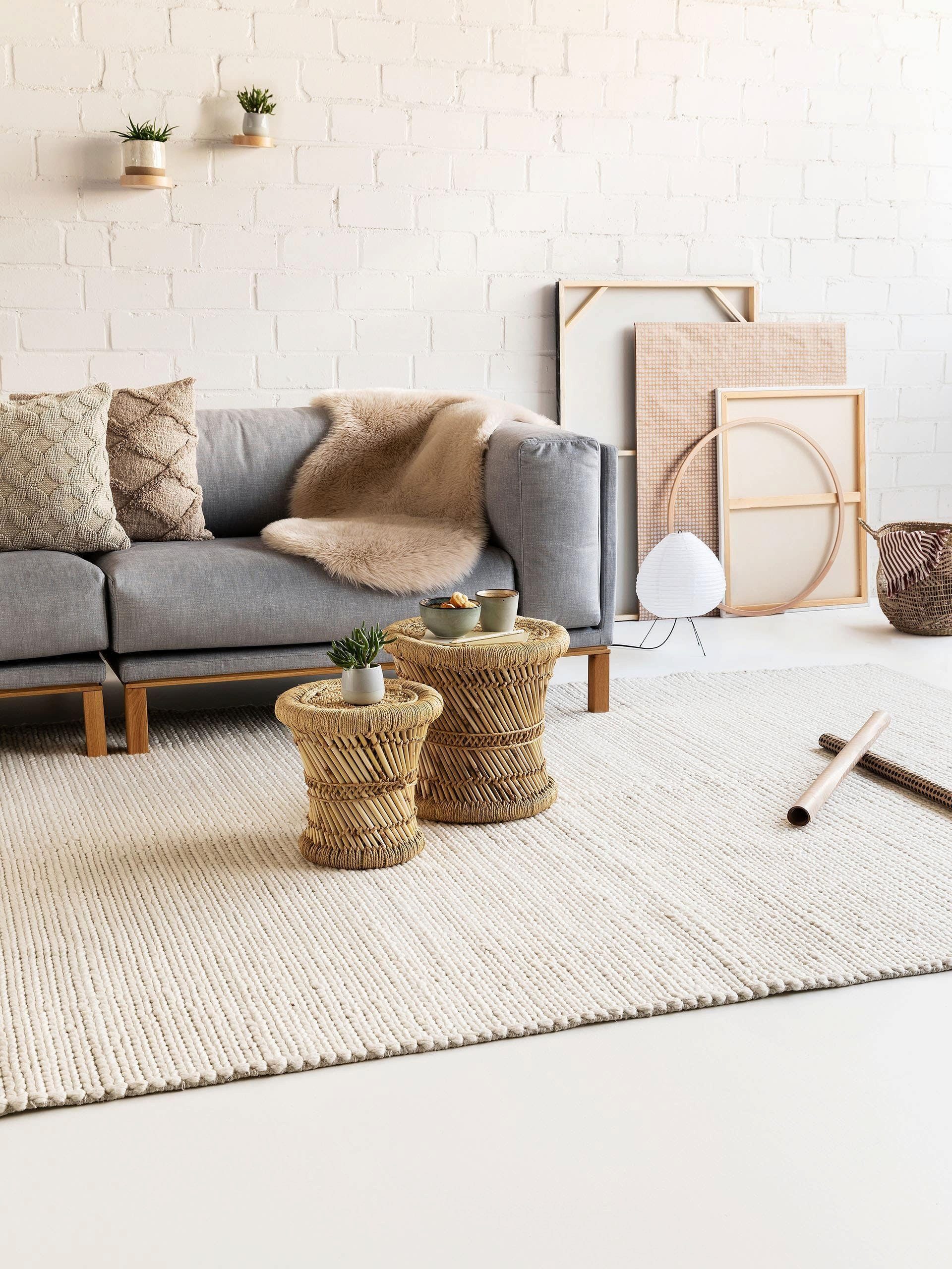 benuta Wollteppich Uno, rechteckig, Höhe: 5 mm, 100% Wolle, Teppich Wohnzimmer, Schlafzimmer, Esszimmer, Flur, Hygge