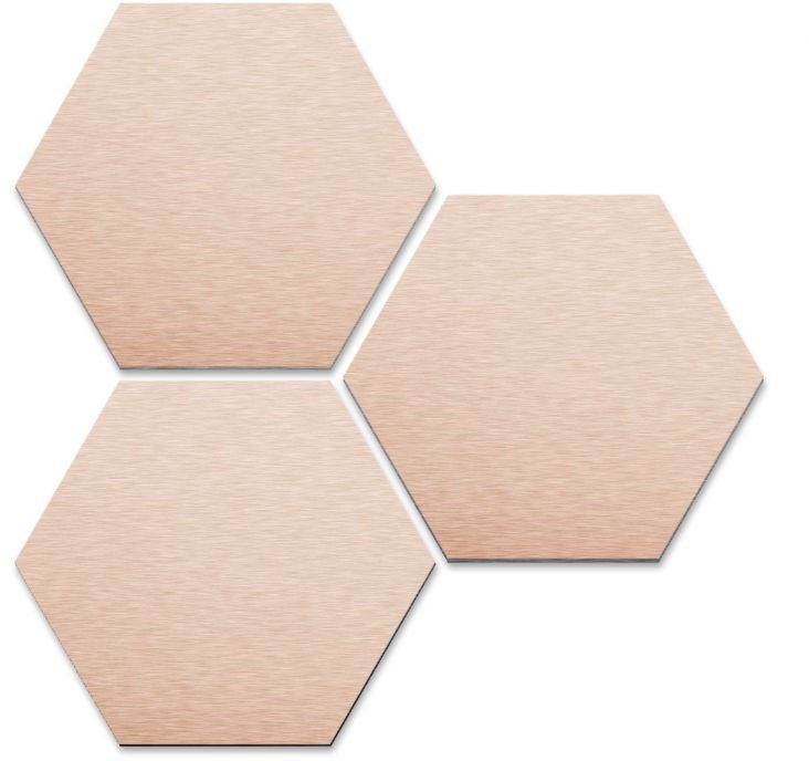 Set Wandbild, (Set, 3 Wall-Art Metallbild Hexagon St) 3er Kupfer