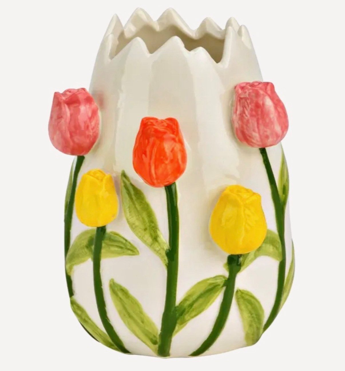 Seyila Home Tischvase Porzellan Tulpenvase mit 3D-Dekor, Bunte Blumenvase, Tulpen Dekor