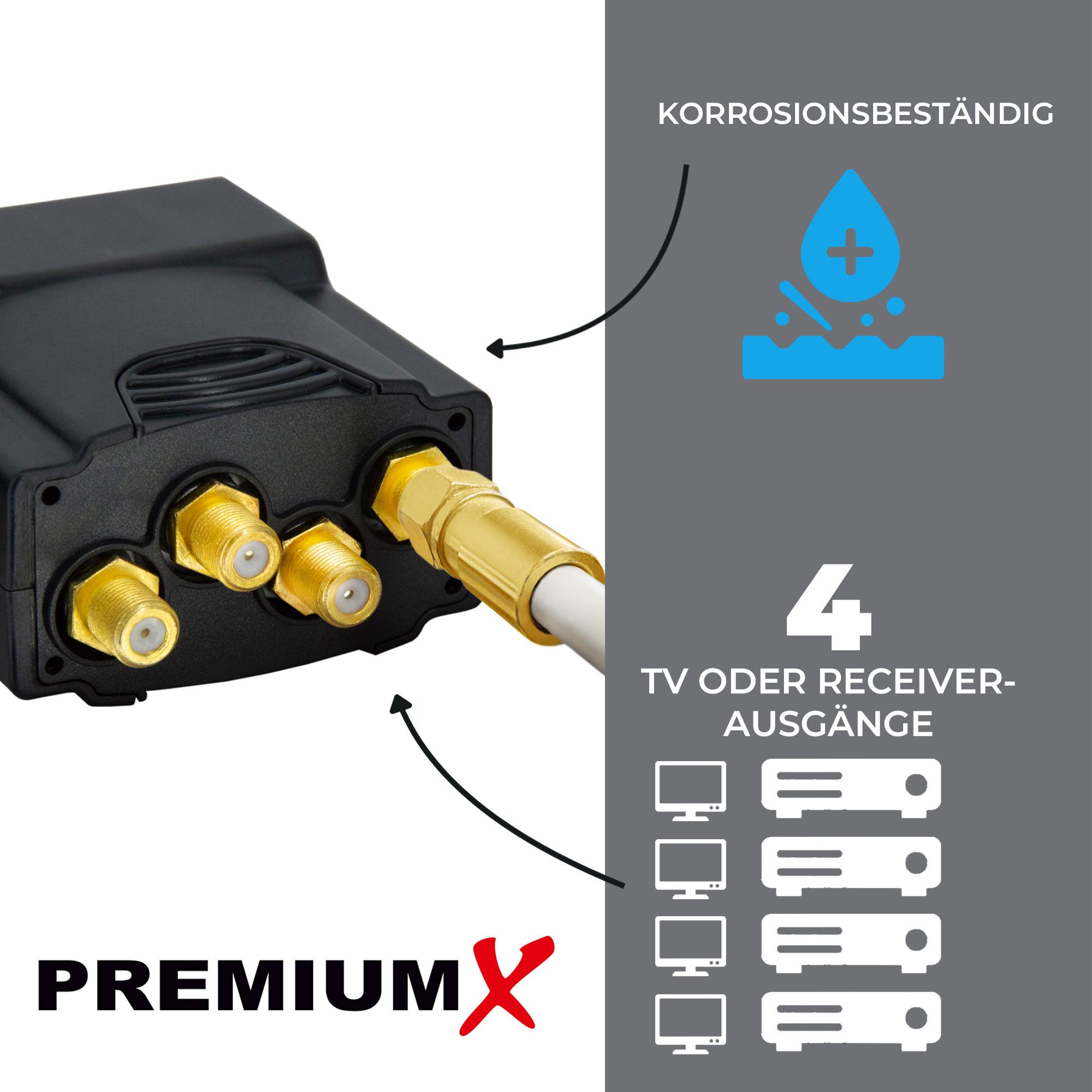 PremiumX Deluxe Quad LNB PLL SAT für 4 Teilnehmer DVB-S2 HD UHD 4K Monoblock-LNB