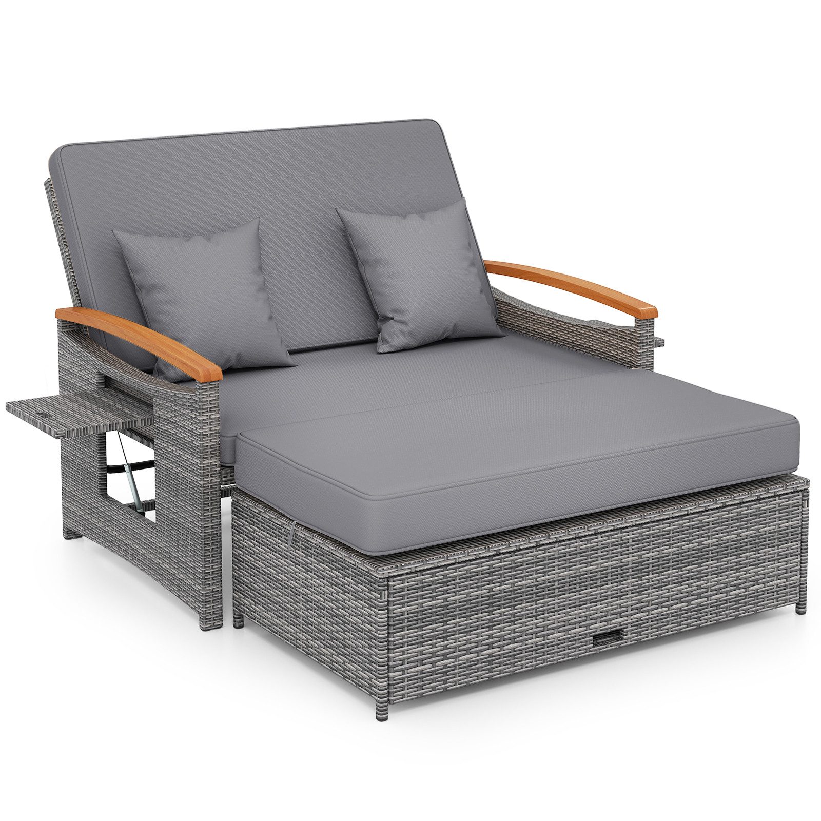 KOMFOTTEU Loungebett Gartensofa Gartenlounge, mit Liegefunktion, Stauraum, aus Rattan