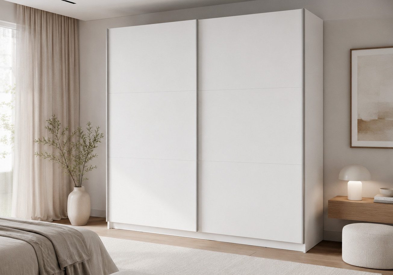 Home affaire Kleiderschrank MALOJA modern mit viel Stauraum, Fächer & Kleiderstange, Breite 150 cm Garderobe mit 2 Schiebetüren, mit/ohne Spiegel, erhältlich in 3 Farben