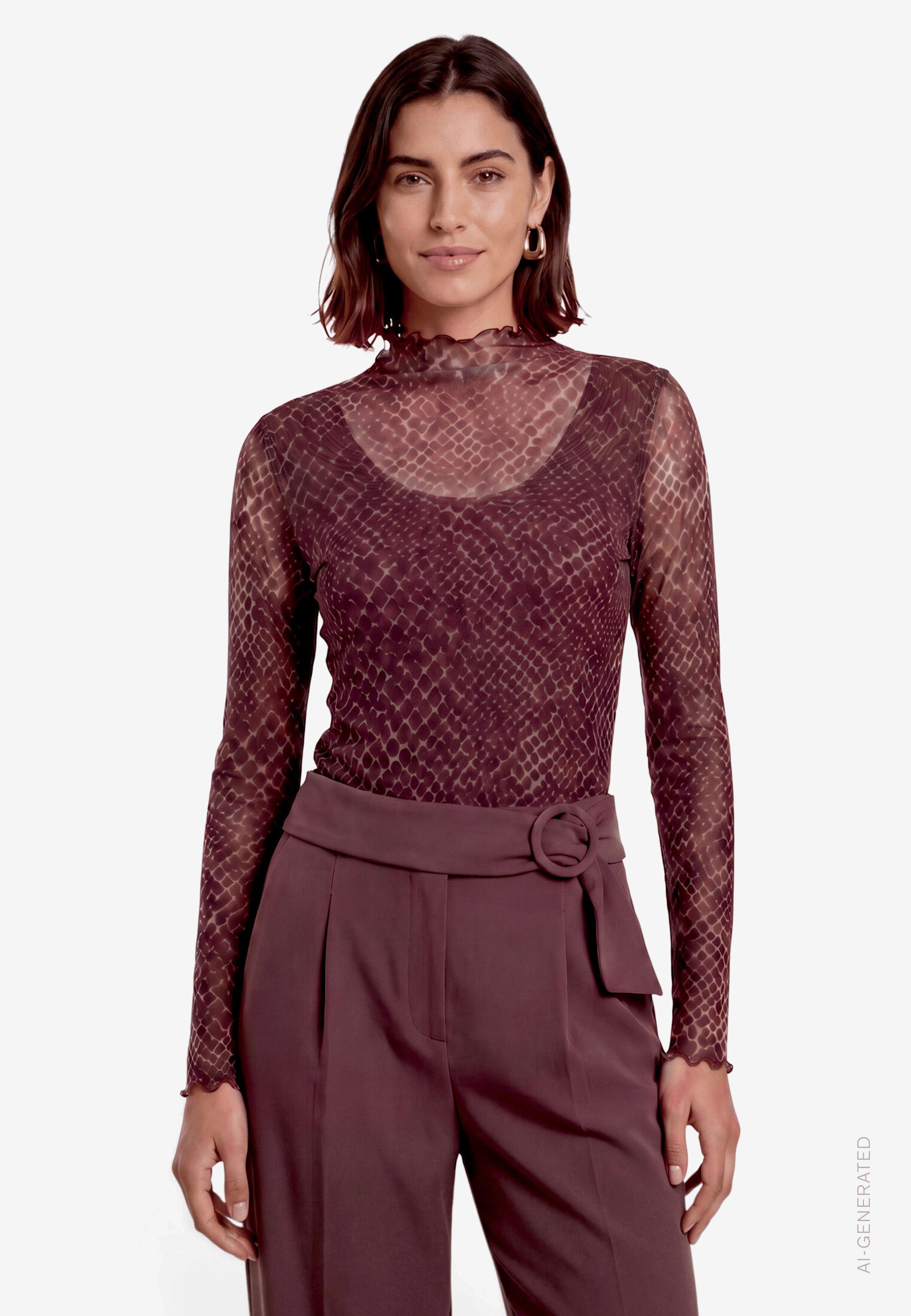 Zero Langarmshirt im Doppellayer-Look / Meshshirt / Gemustert
