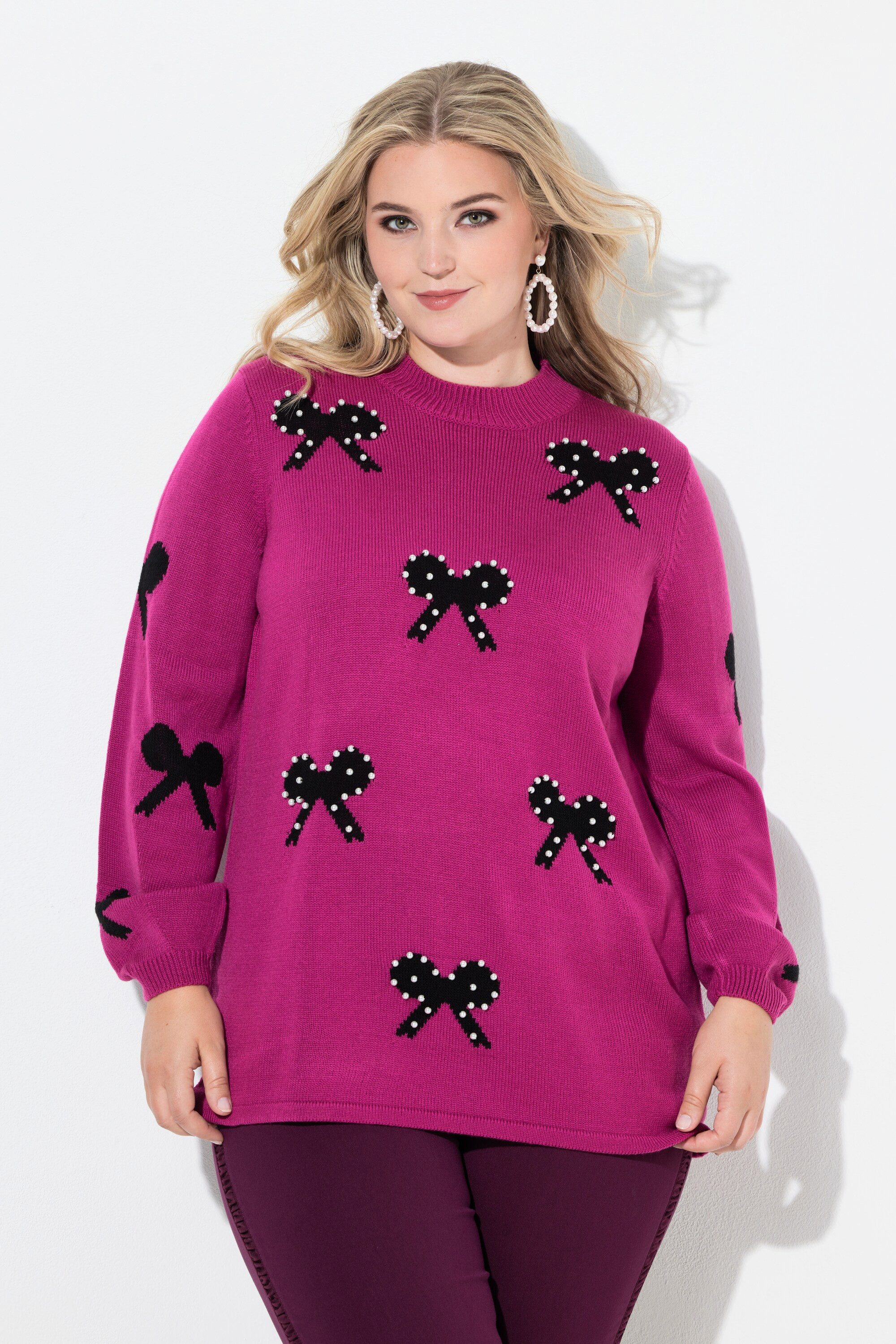 Rollkragenpullover Pullover Regular Fit Schleifen mit Zierperlen