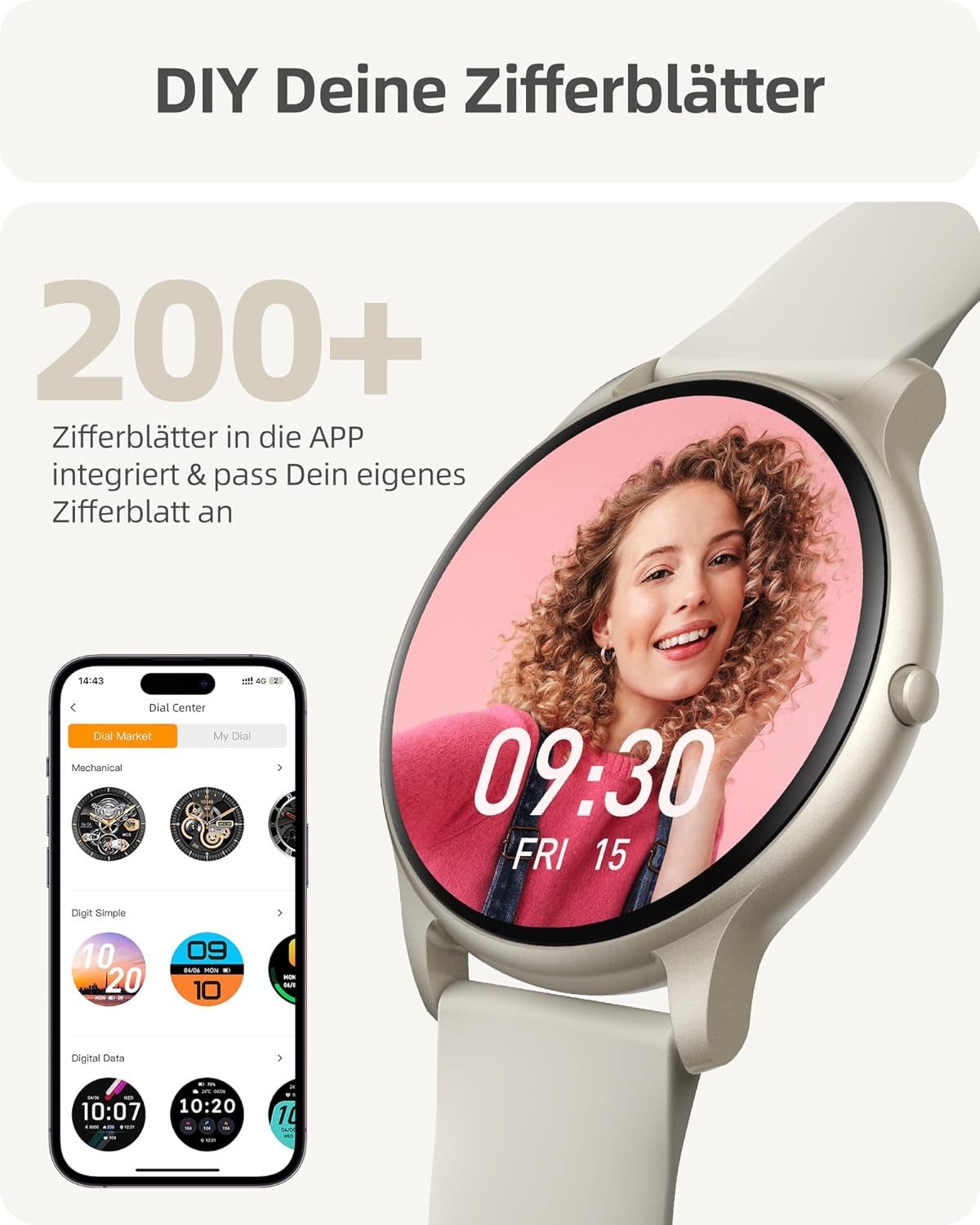 Parsonver ‎ SR1 Smartwatch (3,3 cm, android ios), Elegante Damen Smartwatch mit Bluetooth-Telefonie und 100 Sportmodi