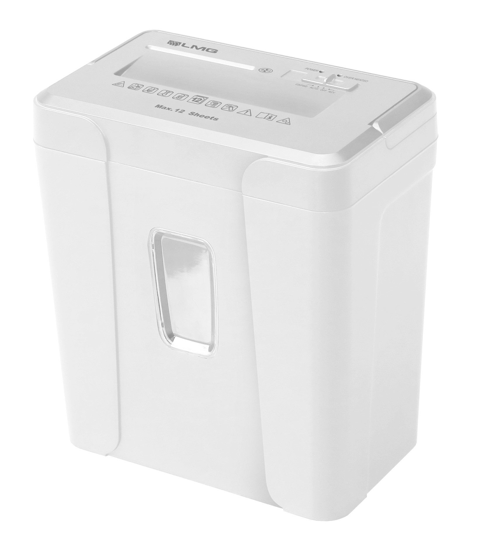 LMG Germany Aktenvernichter Aktenvernichter DWS-1212CD 12 Blatt 4x35 mm 21 Liter weiß, Kreuzschnitt P4, CD-Zerstörung, AUTO-Funktion, 21L Auffangbehälter