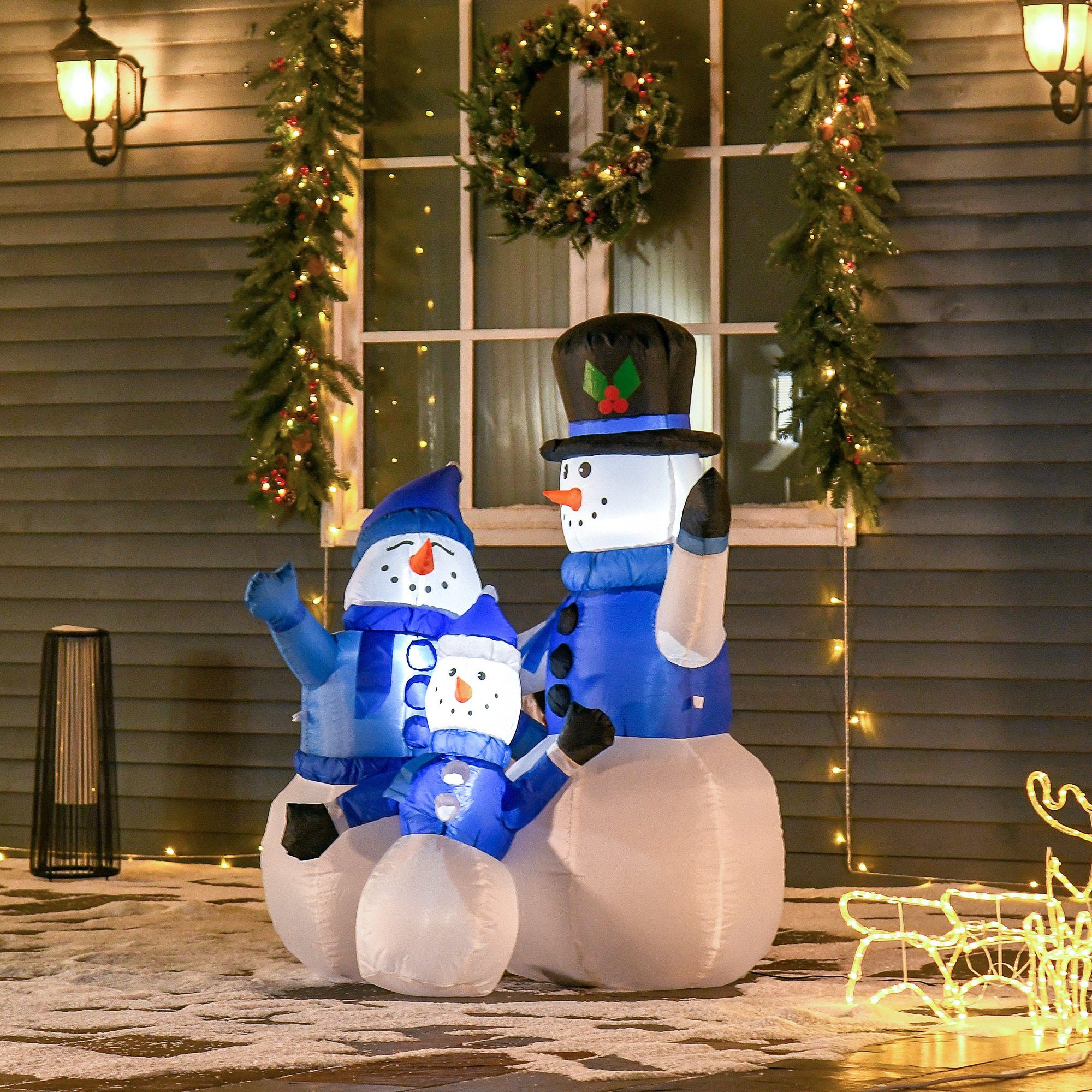 HOMCOM LED Schneemannfamilie Weihnachtsfigur aufblasbar
