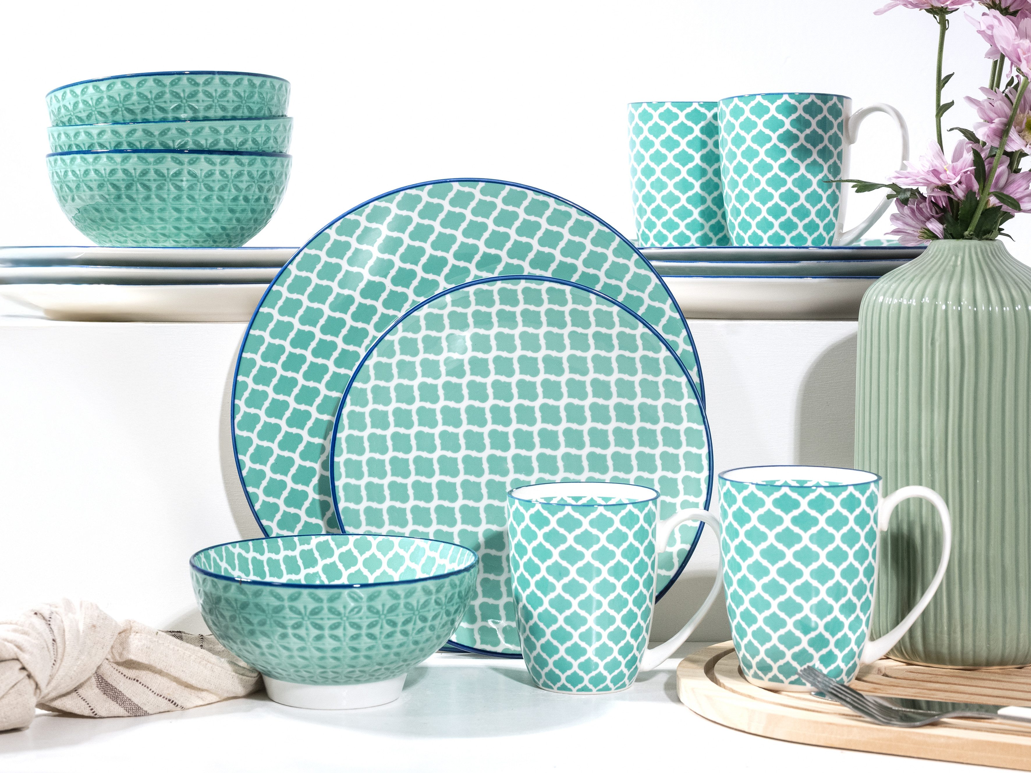 CreaTable Kombiservice Mediterran, Service 16-tlg. (16-tlg), 4 Personen, Steinzeug, Mediterraner Flair, Traditionell keramische Motive