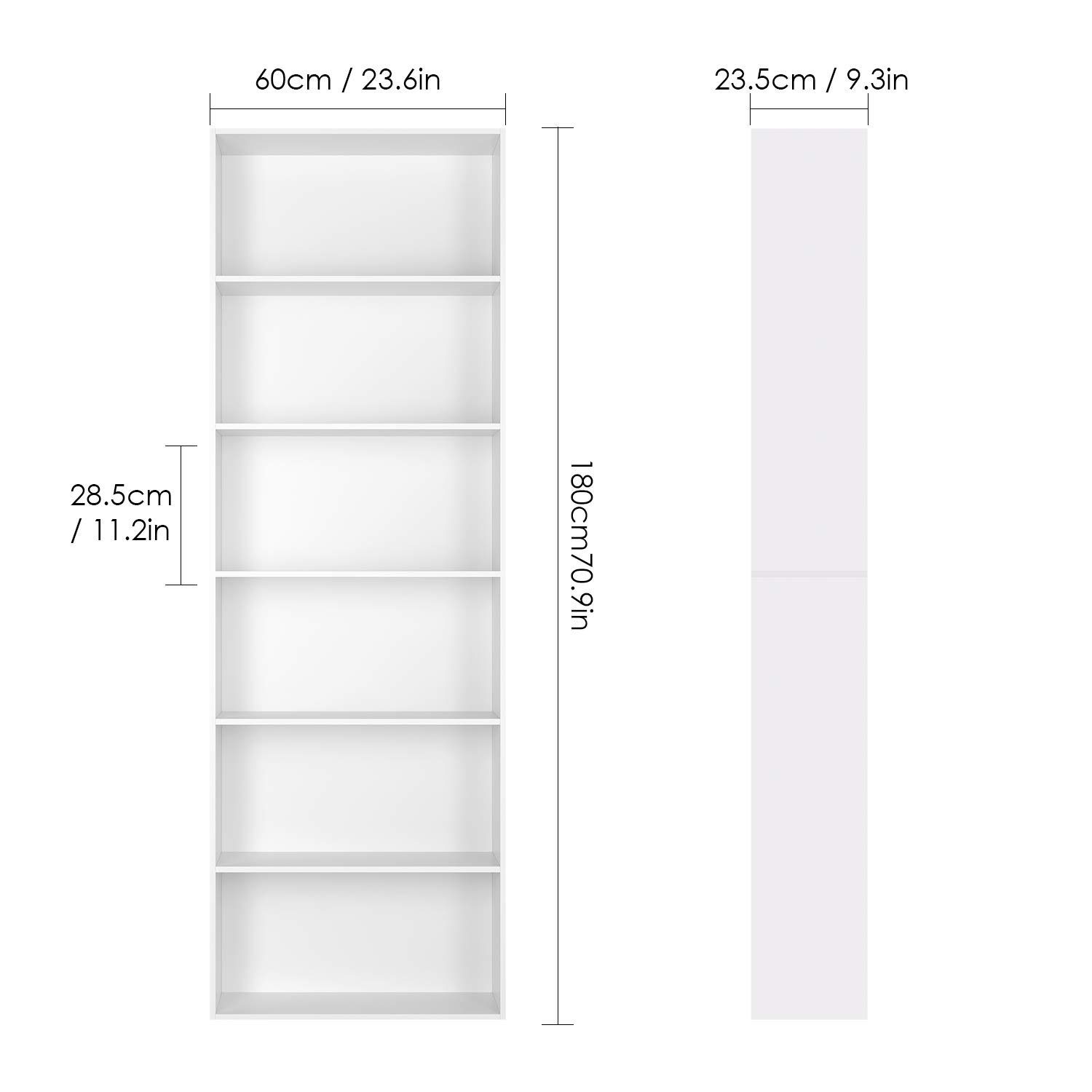 Büroregal Bücherregal, Raumteiler Homfa Standregal mit 180cm Weiß Fächern 6