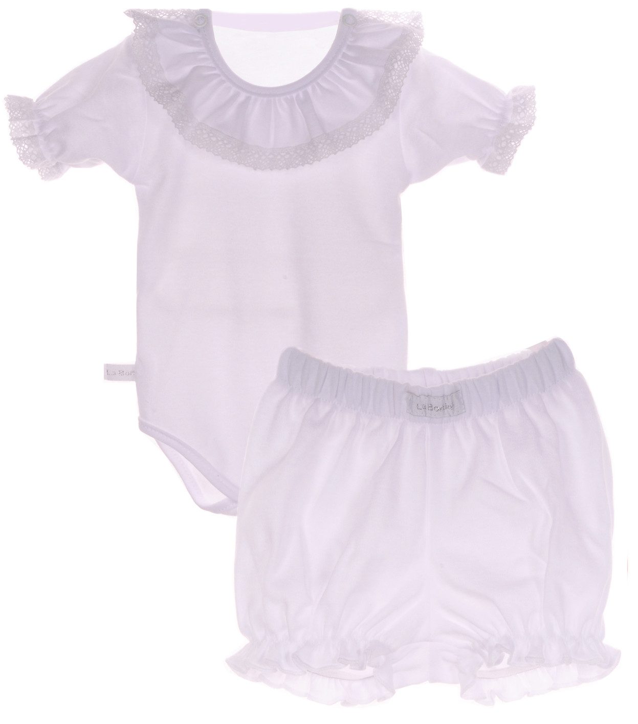 Body & Shorts Baby Set 2tlg Kurzarmbody mit Spitzenkragen und Höschen in Weiß