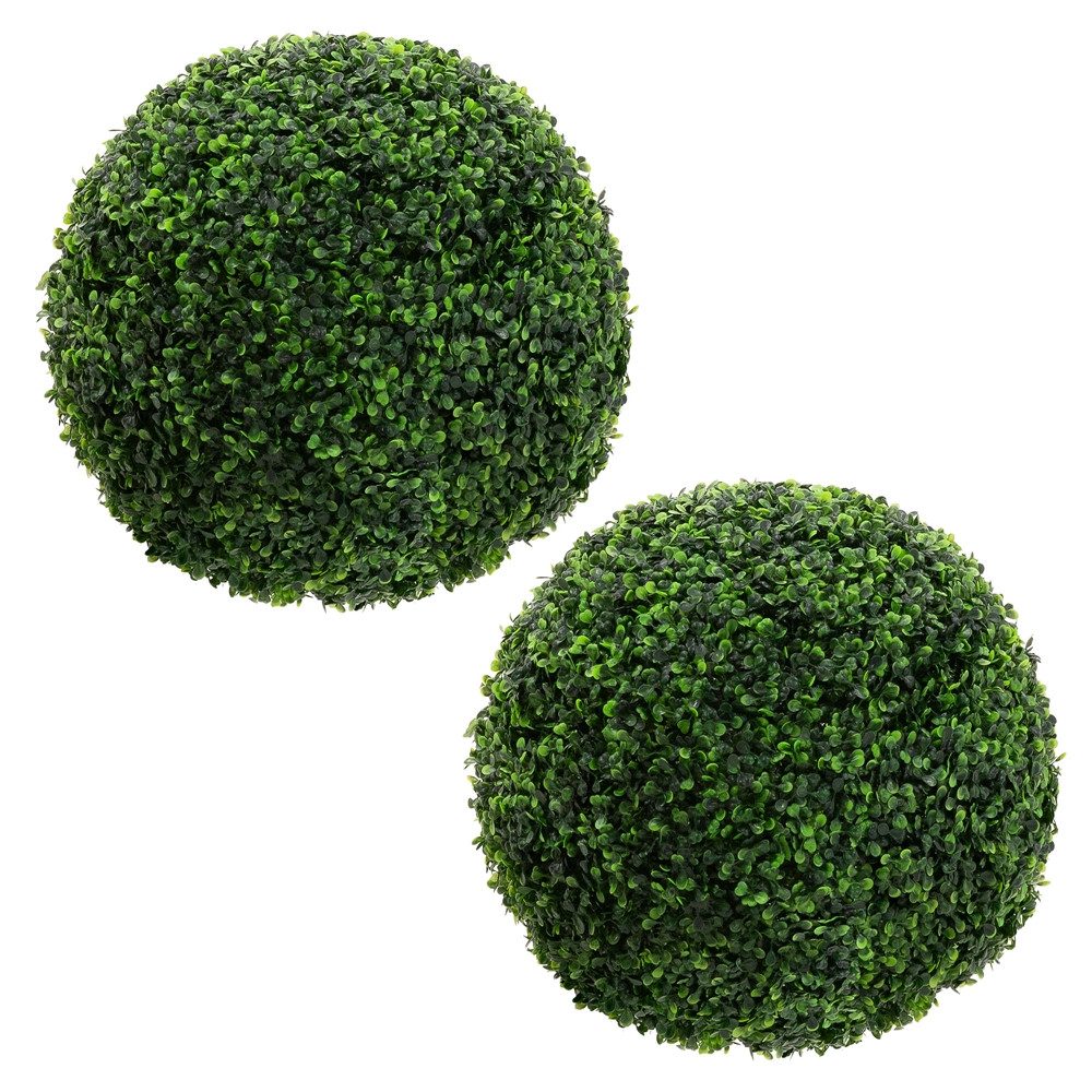 Kunstpflanze Künstliche Pflanze für Wohnräume & Garten dekorative Zimmerpflanze, ML-DESIGN, Höhe 45 cm, Pflegeleichte 2er Set Deko Buchsbaumkugel Ø45 cm für Innen & Außen