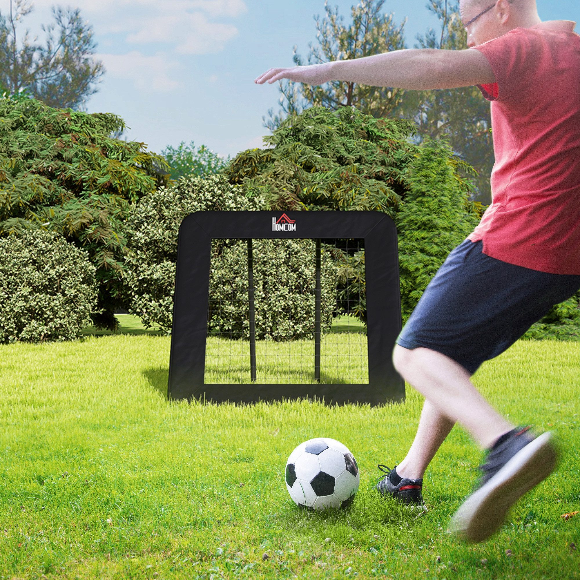 HOMCOM Rebounder Fußball Prellwand mit Schutzkante Heringen, tragbares Rebound, (für Baseball Basketball Volleyball, 1-St., Verstellbar in 5 Stufen), 128 x 118 x 108-120cm