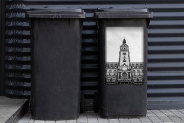MuchoWow Wandsticker Hamburger Rathaus in schwarz-weiß (1 St), Mülleimer-aufkleber, Mülltonne, Sticker, Container, Abfalbehälter
