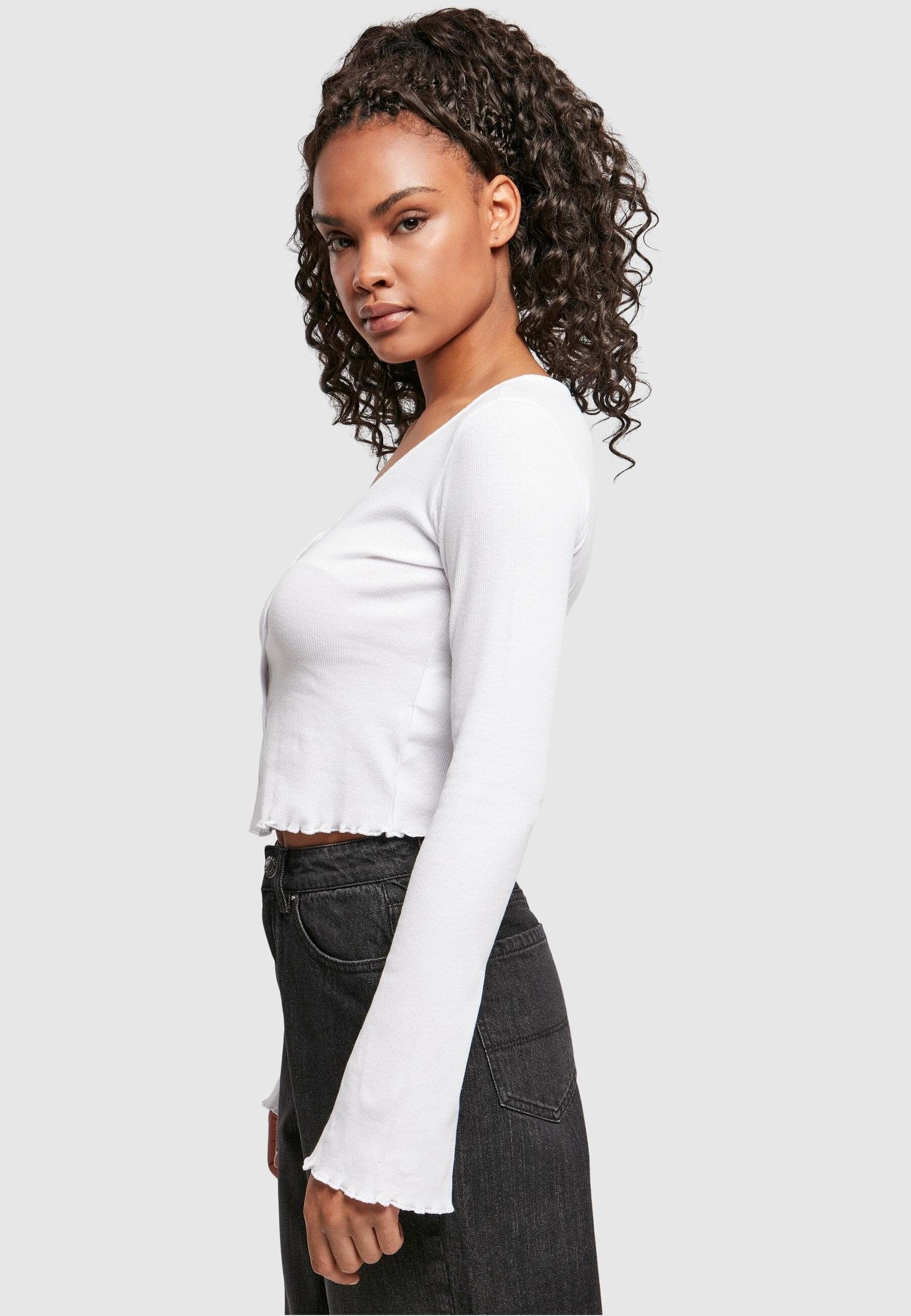 Cardigan Damen white Cropped (1-tlg) CLASSICS Ladies Rib URBAN Langarmshirt