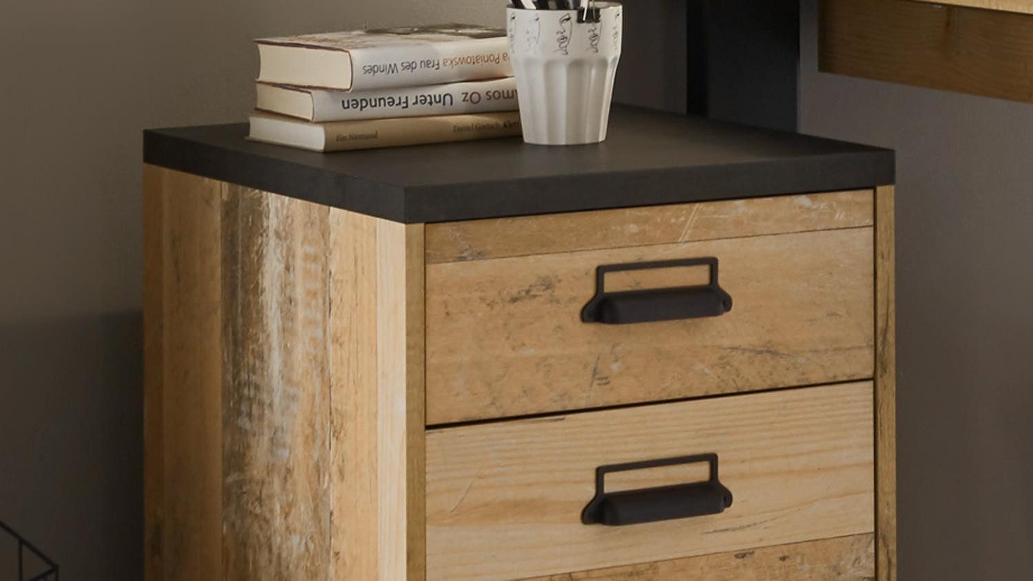 Möbel Akut Schreibtisch Schreibtisch inkl. Rollcontainer Sherwood O2 Old Style hell anthrazit