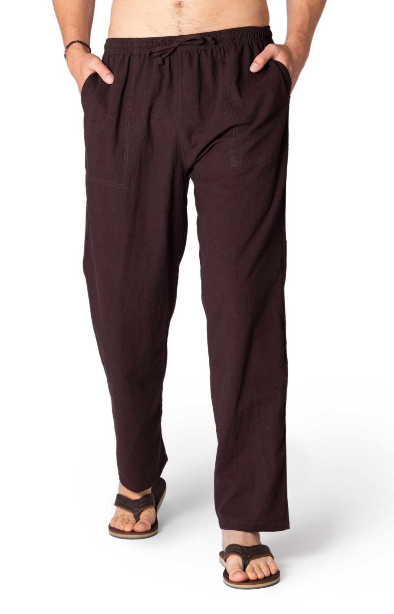 PANASIAM Stoffhose Sommerhose Herren 100% Baumwolle - leichte Freizeithose - Loose Fit Schlupfhose blickdicht & atmungsaktiv, mit Gummibund & Taschen, Yoga