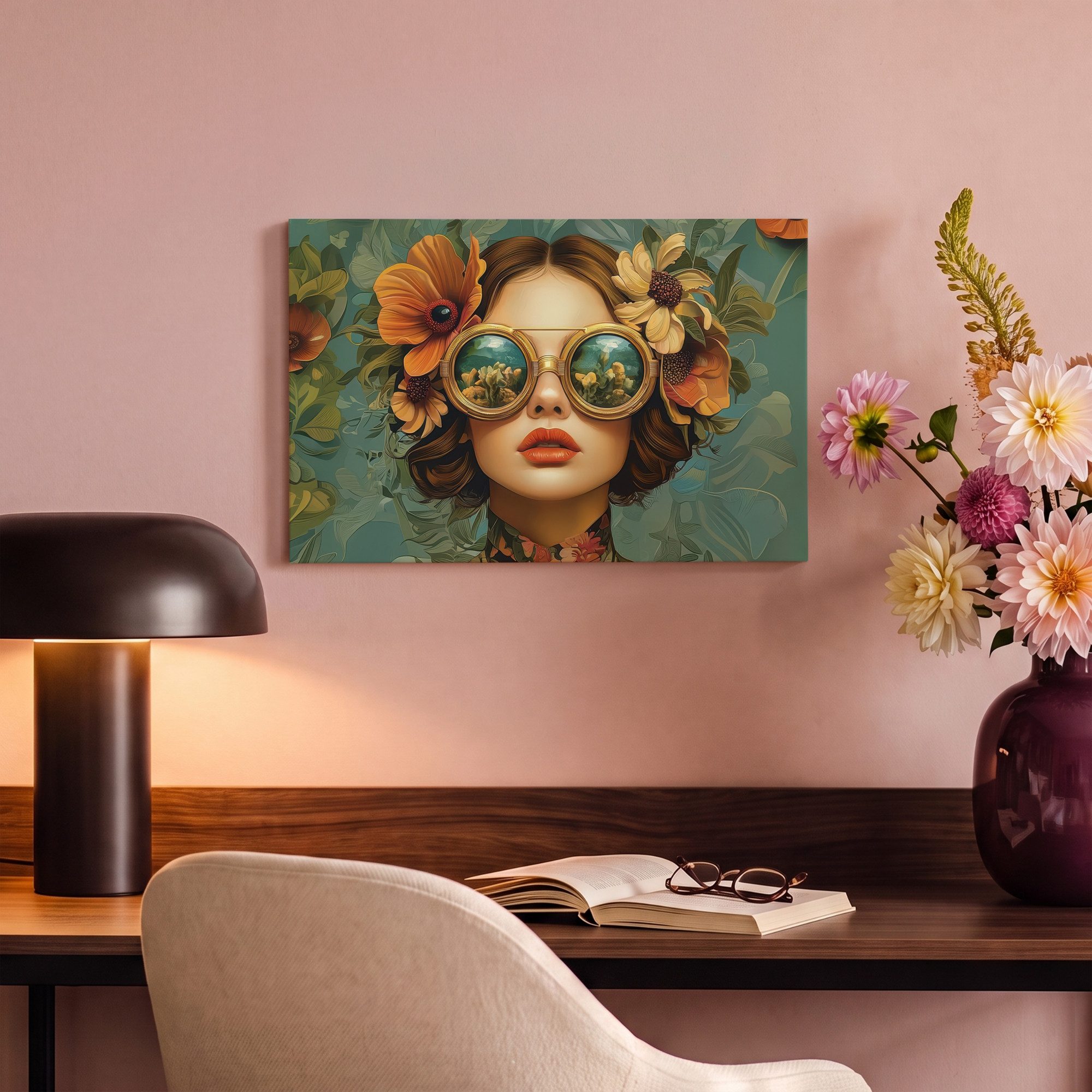OneMillionCanvasses® Leinwandbild Frau - Blumen - Schmetterlinge - Natur - Vintage, Fotodruck (1 St), Leinwand Bilder Klein, Wand Dekoration Aesthetic 30x20 cm – Bild 4 von 5